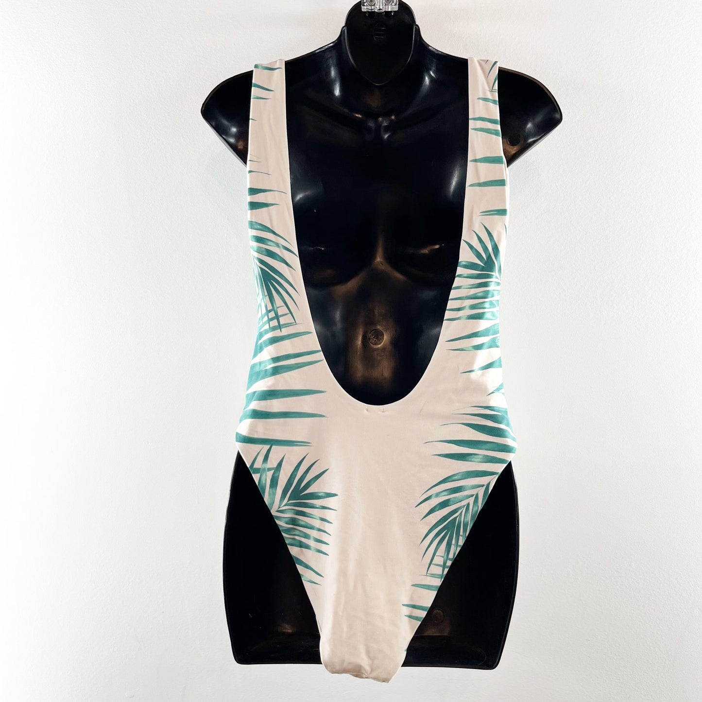 Aerie Tropical Palm Beach Print Super Scoop One-Piece Swimsuit Tan Green Large