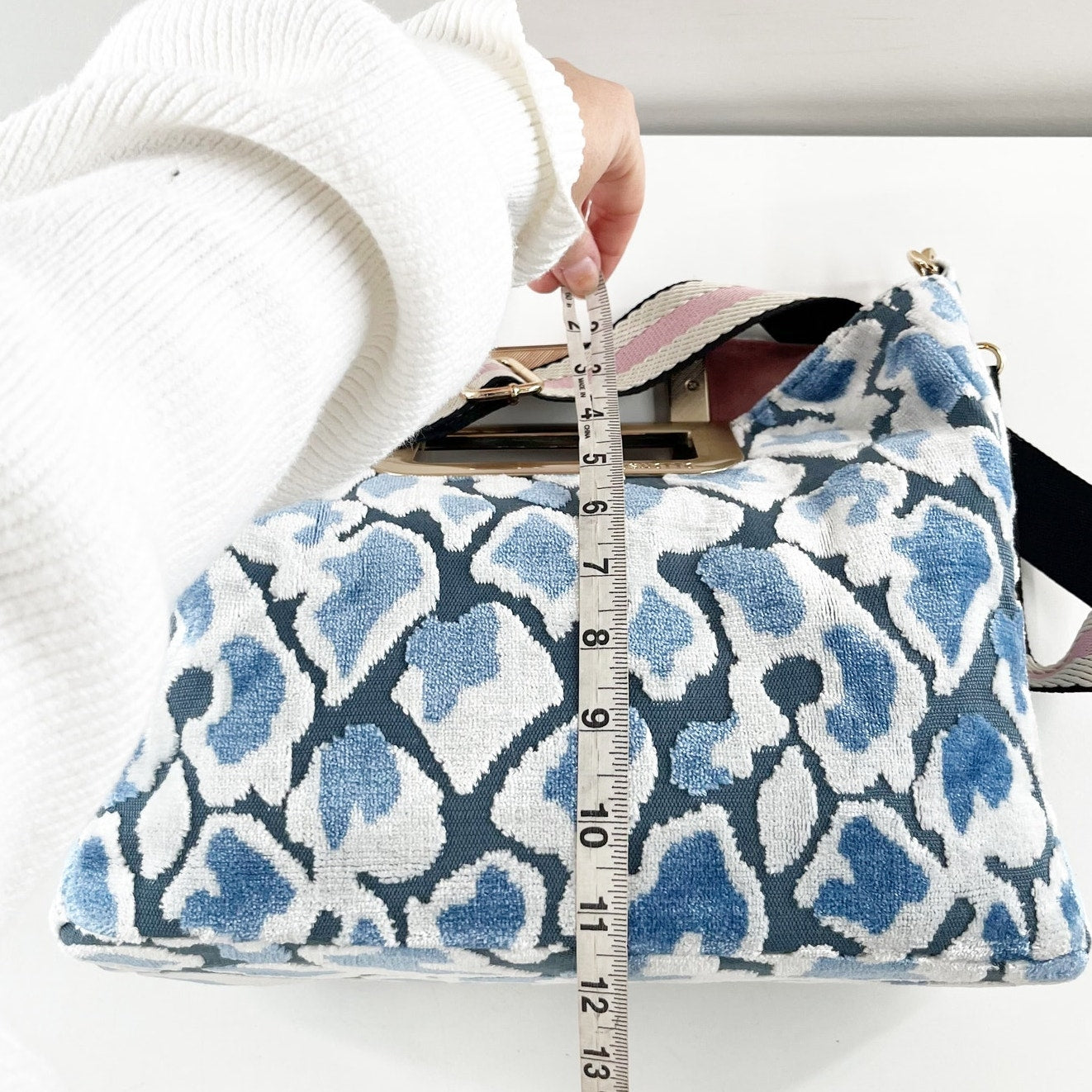 Cushette Dutchess Crossbody Velvet Purse Handbag Blue White