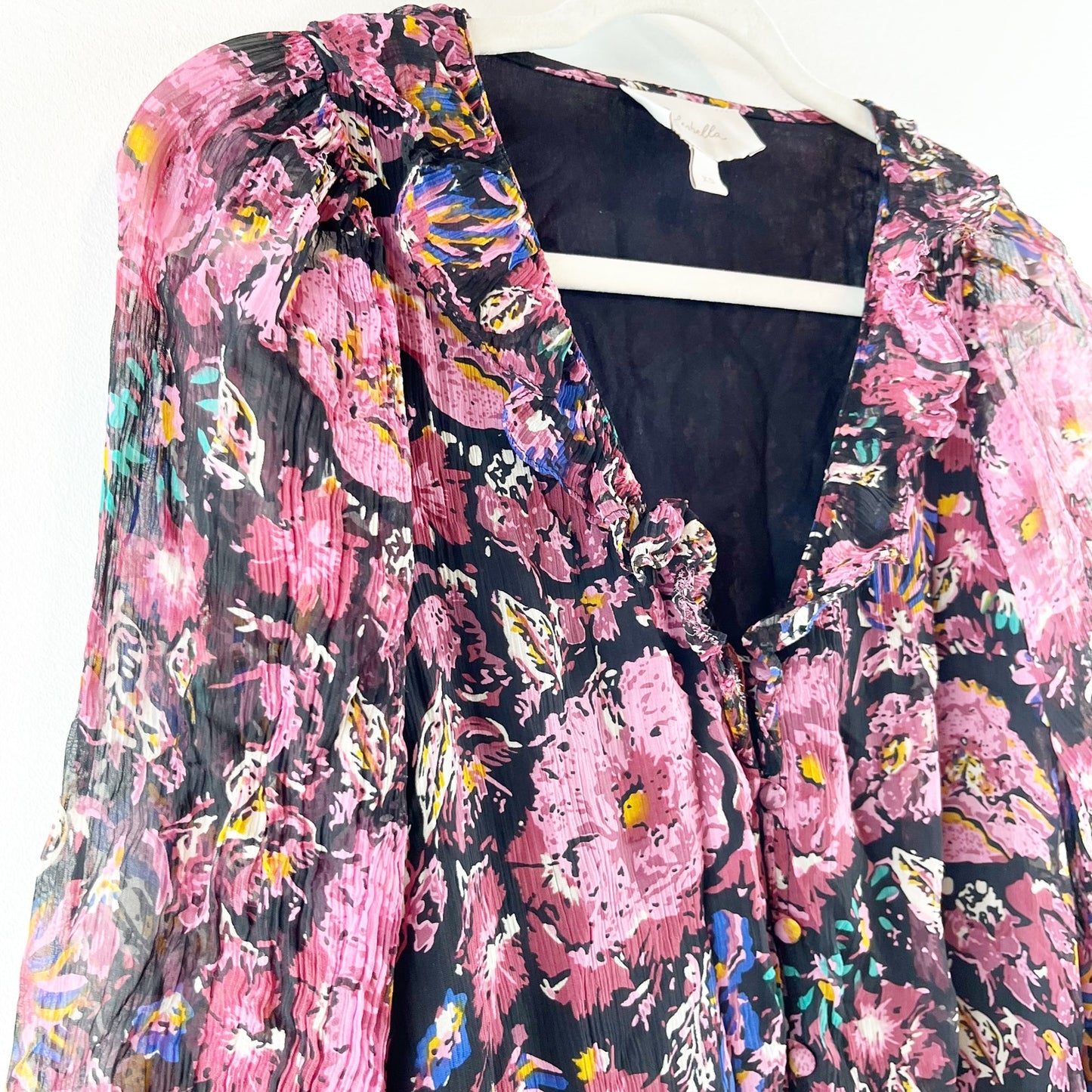 Cleobella Audrey Long Sleeve Floral Mini Dress Purple Pink XS