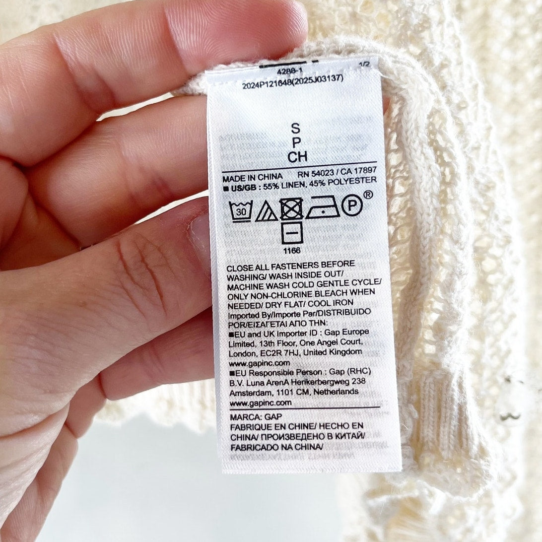 GAP x Doen Long Sleeve Knit Linen Blend Cardigan Sweater Top Cream Small