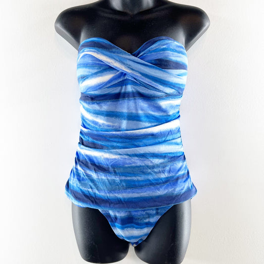 Tommy Bahama Ruched Strapless One Piece Swimsuit Blue 10