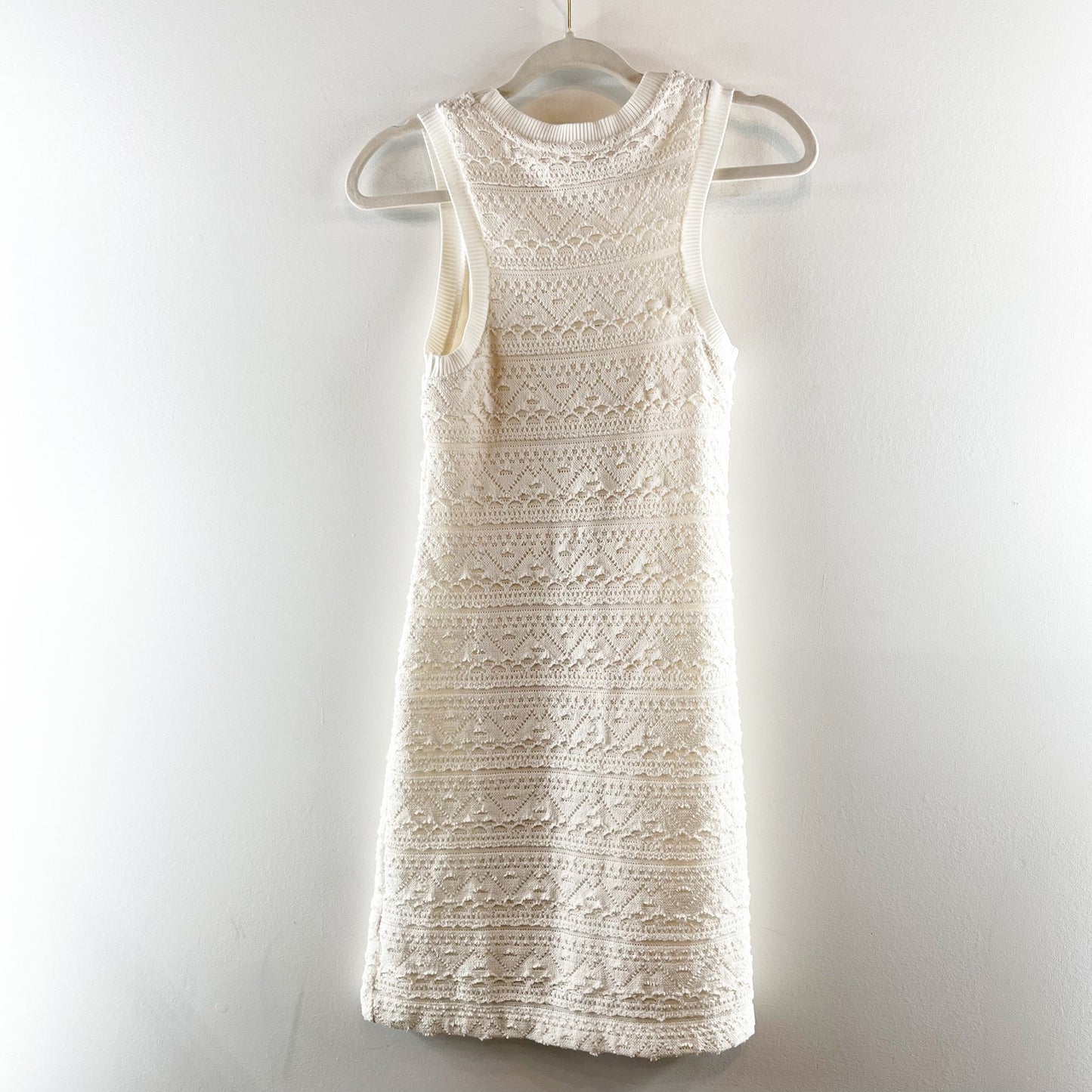 Anthropologie Textured Knit Crochet High Neck Sleeveless Mini Shift Dress XS