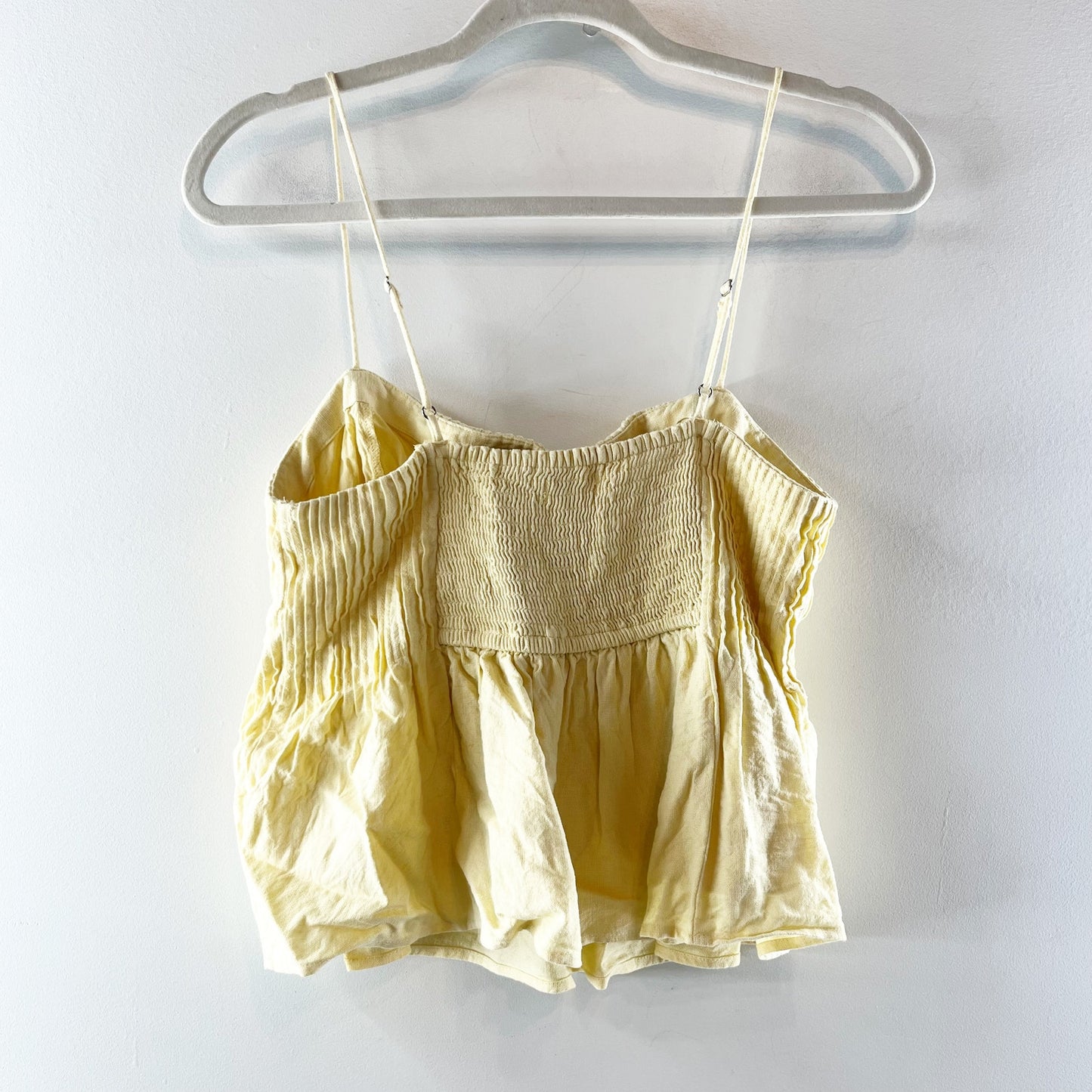 Abercrombie & Fitch Linen-Blend Pintuck Smocked Peplm Cami Tank Top Yellow Med