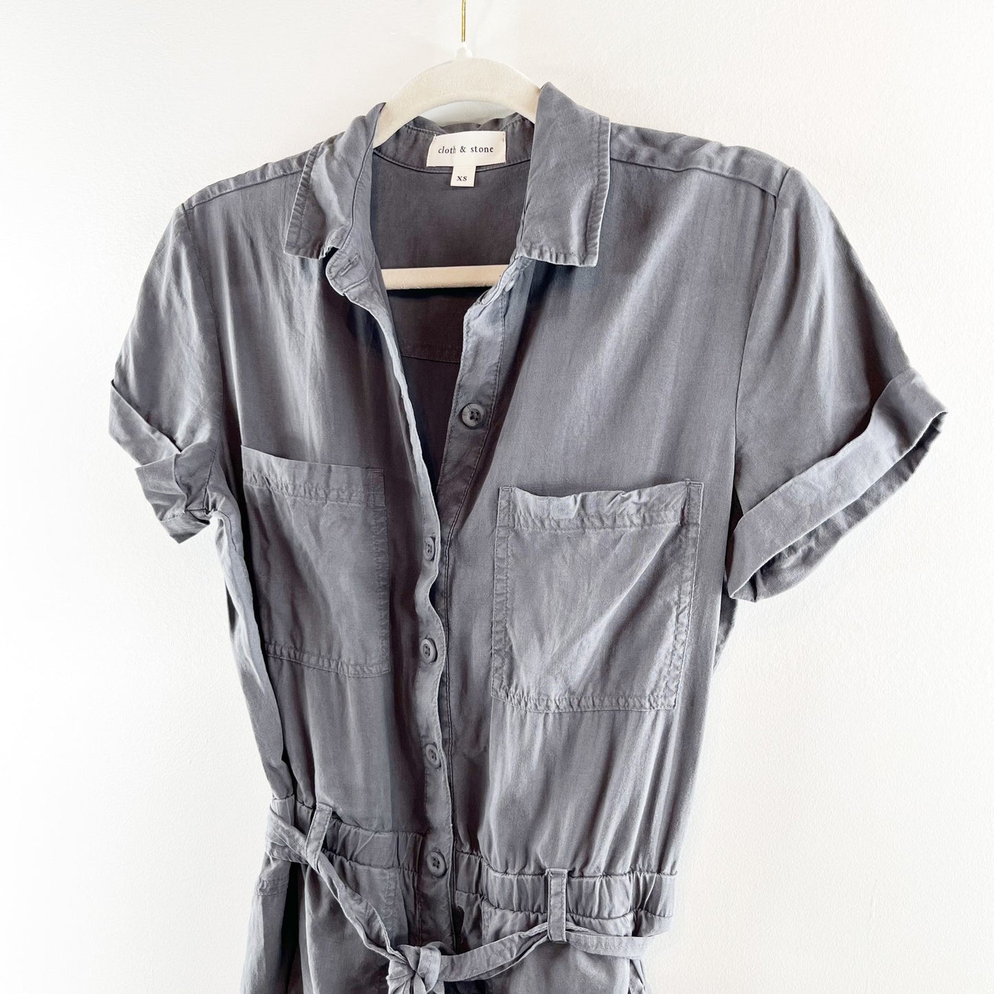 Cloth & Stone Tencel Lycocell Short Sleeve Belted Shorts Romper Gray XS