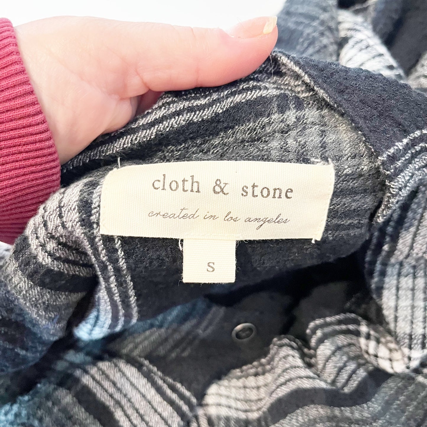 Cloth & Stone Cotton Plaid Flannel Button Up Midi Shirt Dress Black Gray Small