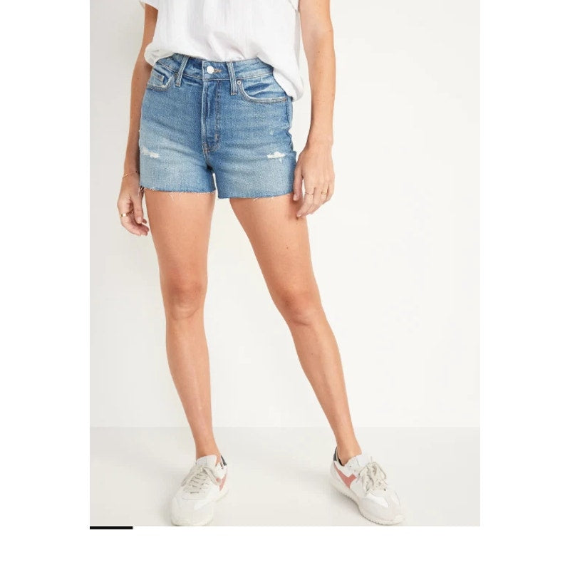 Old Navy High-Rise Distressed O.G. Straight Ripped Cut-Off Jean Shorts Dahlia 10