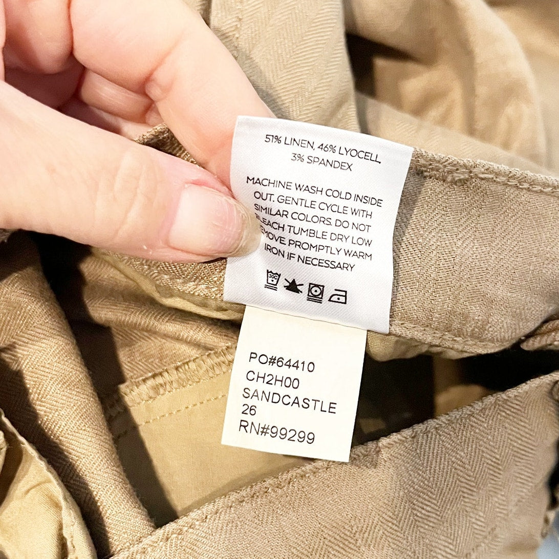 Level 99 Tallulah Linen Blend High Waisted Wide Leg Trouser Pants Sandcastle 26