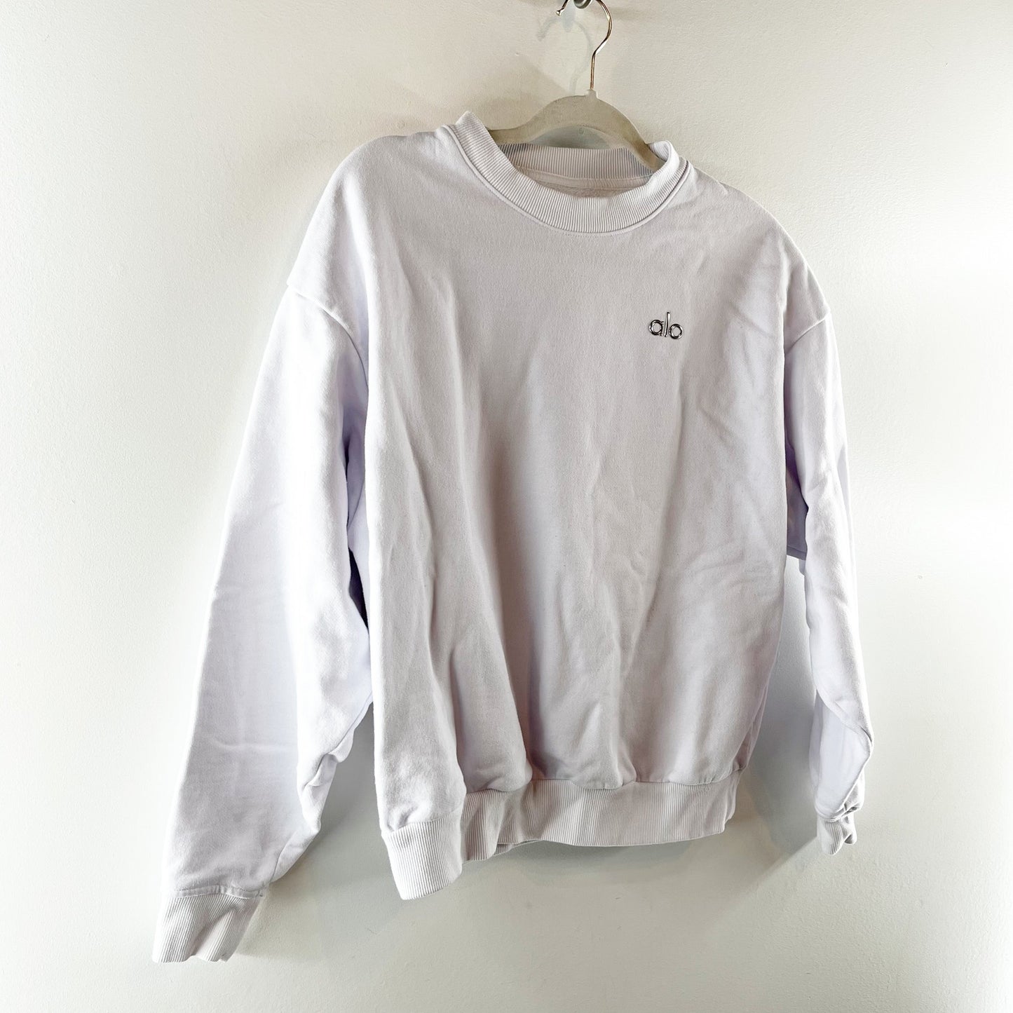 Alo Yoga Accolade Crewneck Oversized Pullover Sweatshirt White XS