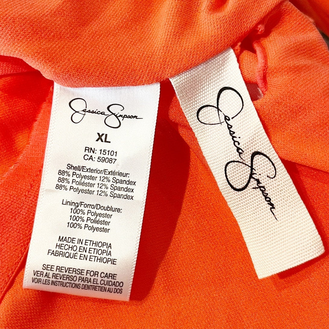 Jessica Simpson V Neck Ribbed One Piece Belted Swimsuit Orange XL