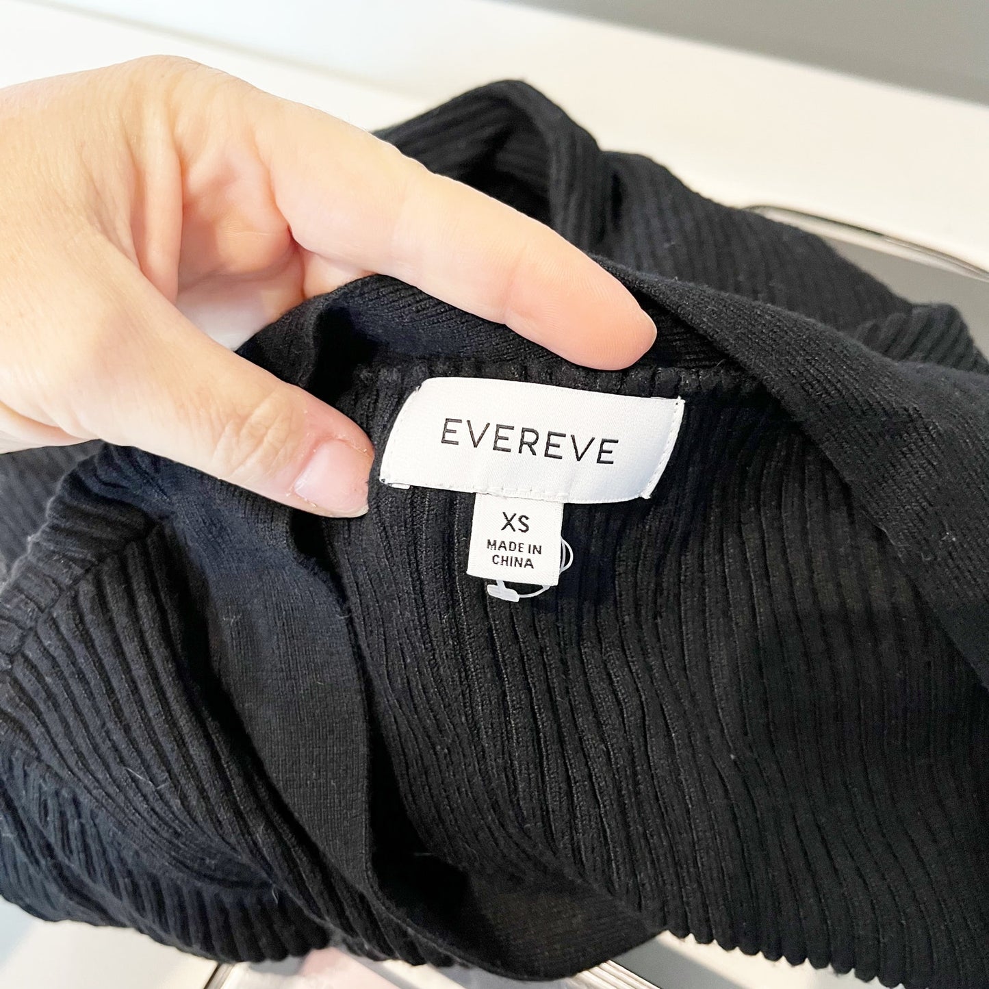 Evereve Ribbed V Neck Button Up Sweater Midi Dress Black XS