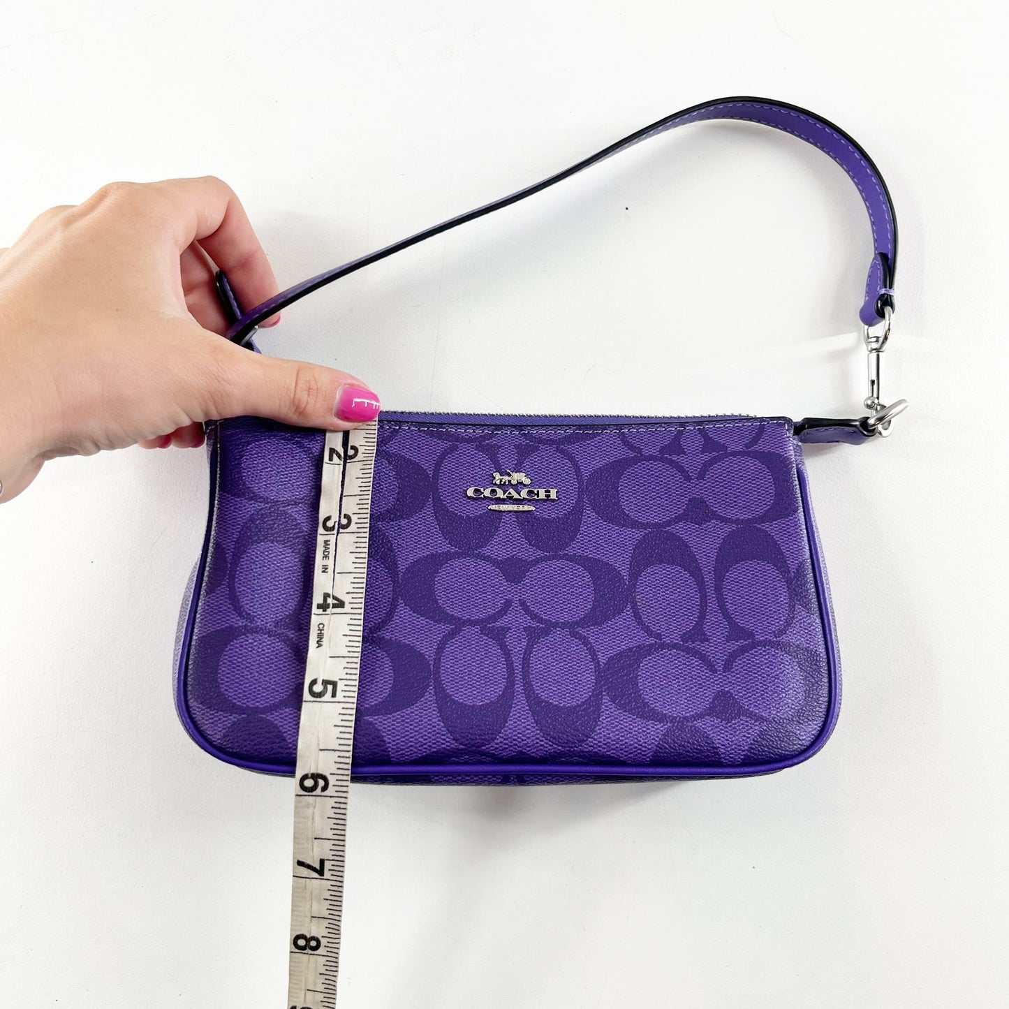Coach Nolita 19 Signature Canvas Compact Wristlet Shoulder Bag Vibrant Purple