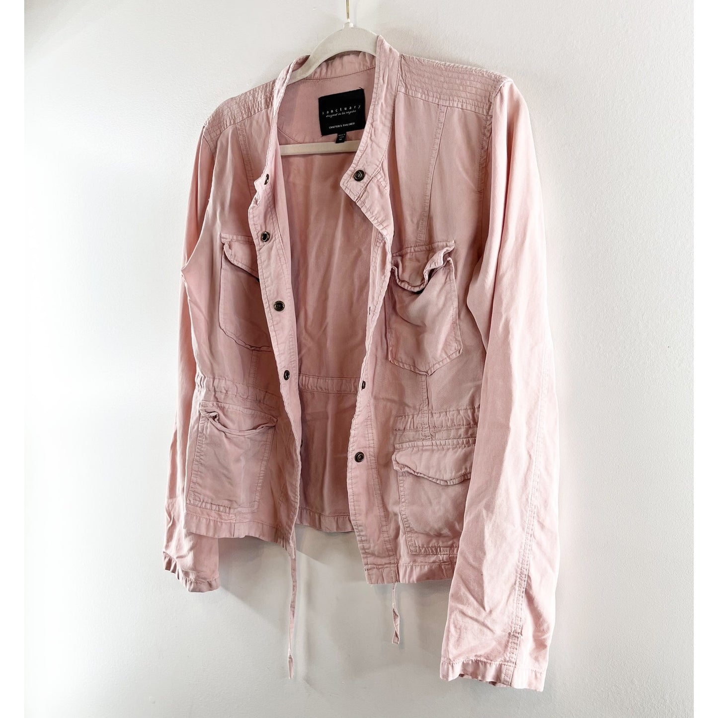 Sanctuary Long Sleeve Button Up Lightweight Utility Jacket Pink Medium