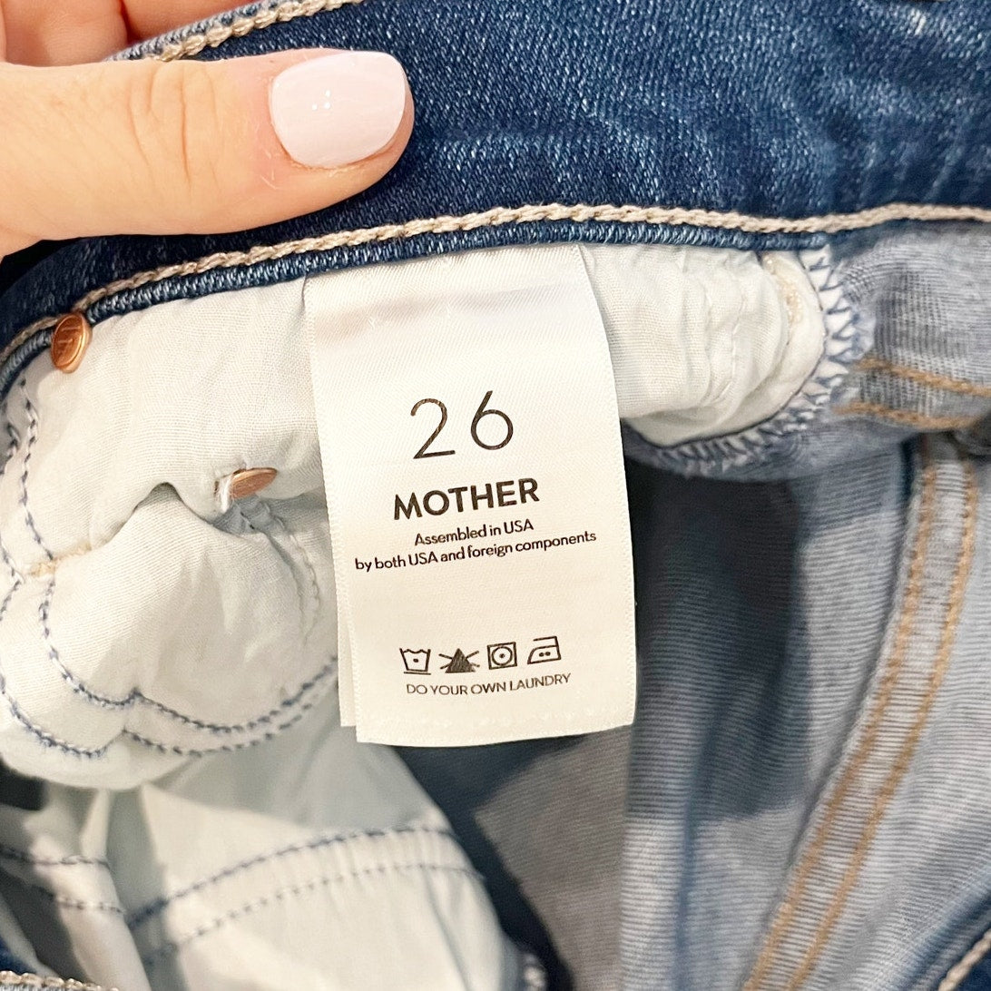 Mother The Smarty Pants Flood Mid Rise Straight Leg Jeans Connect The Dots 26