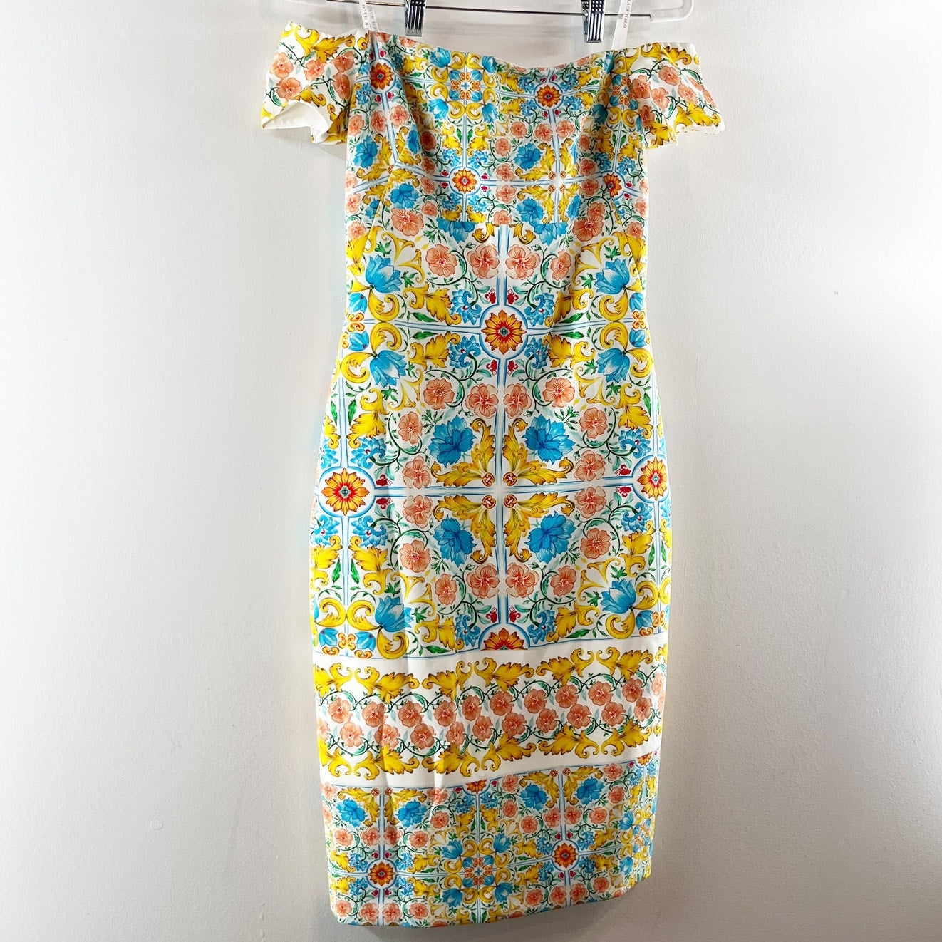 Black Halo Bethel Floral Off-the-Shoulder Knee-Length Sheath Dress Yellow 2