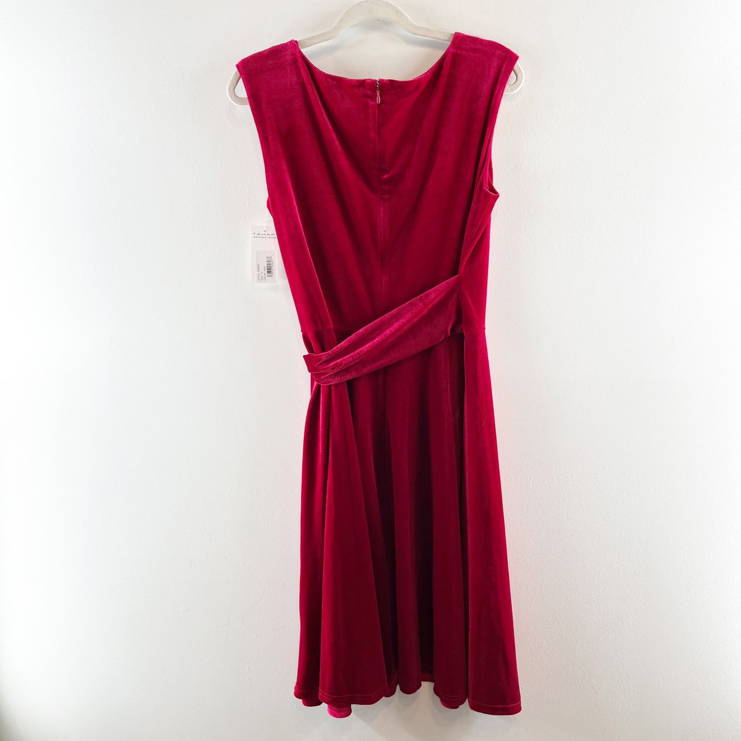 Tahari Sleeveless Wrap Tie Waist Velvet Knee Length Mini Dress Red 10