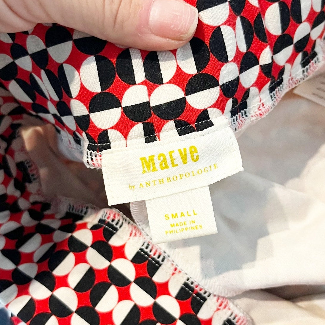 Maeve Anthropologie Pull On Bootcut Printed Pants Red Black Small