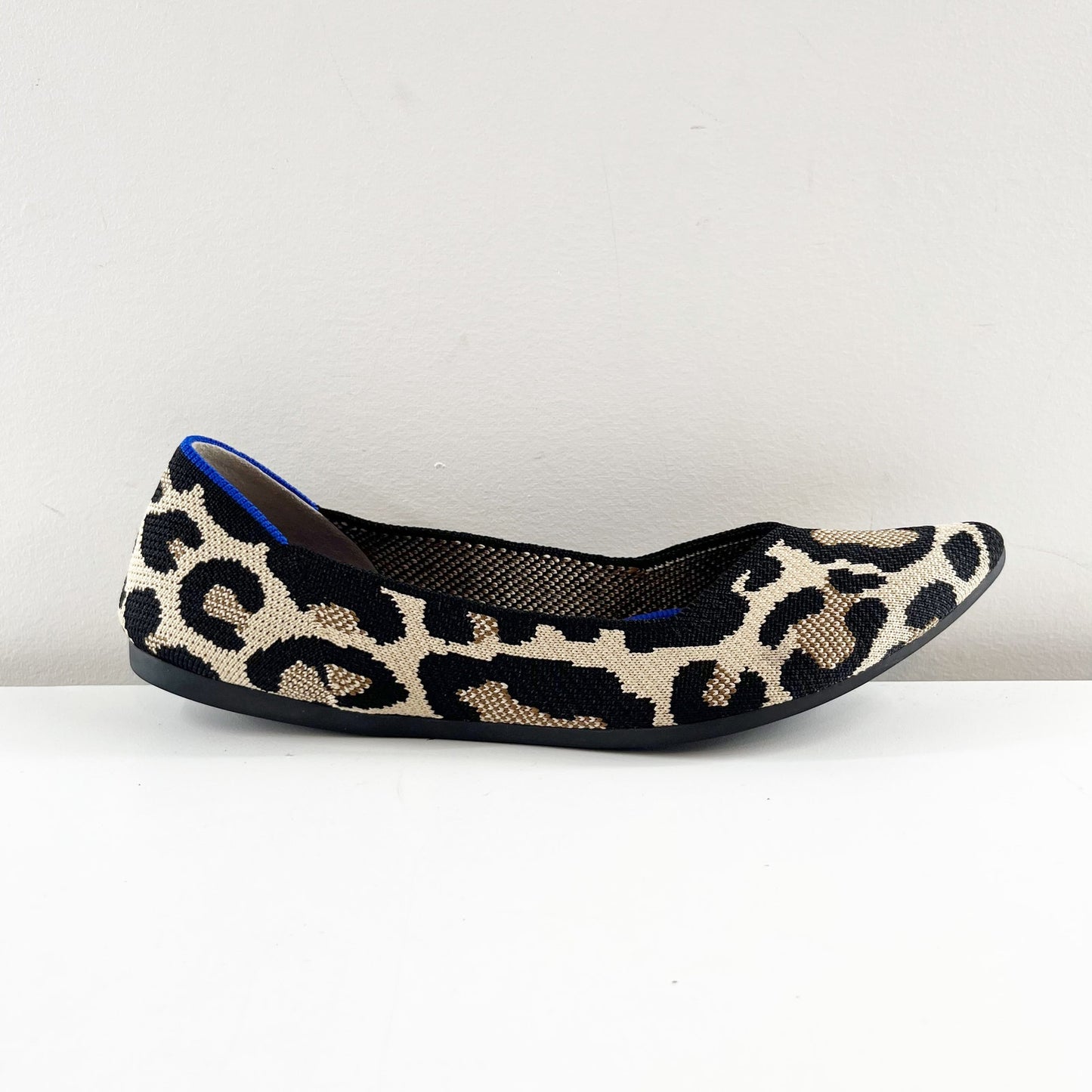Rothy's The Point Pointed Toe Ballet Flats in Cat Leopard Print Tan Black 9