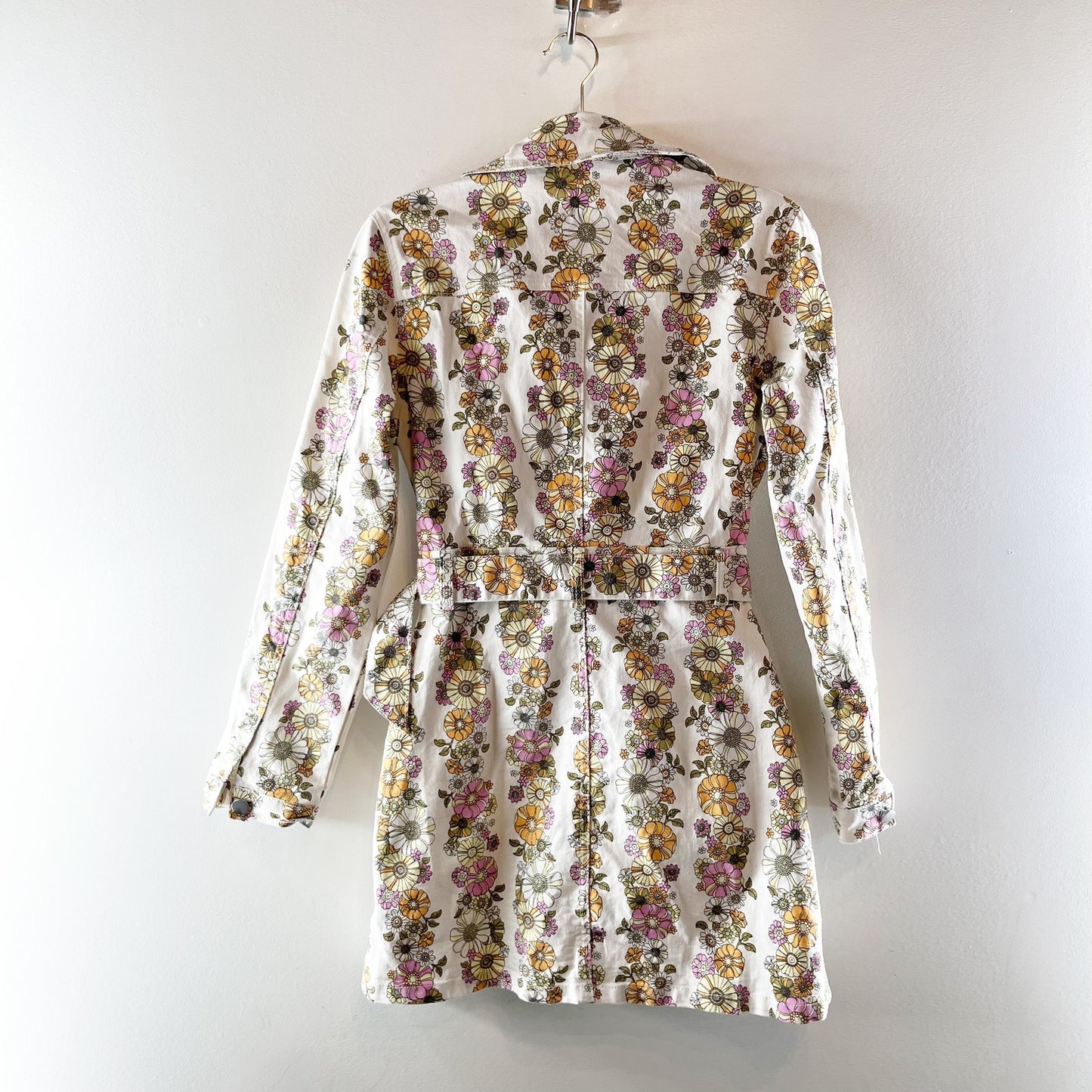 Baevely Disty Floral Long Sleeve Belted Mini Dress White Multi Small