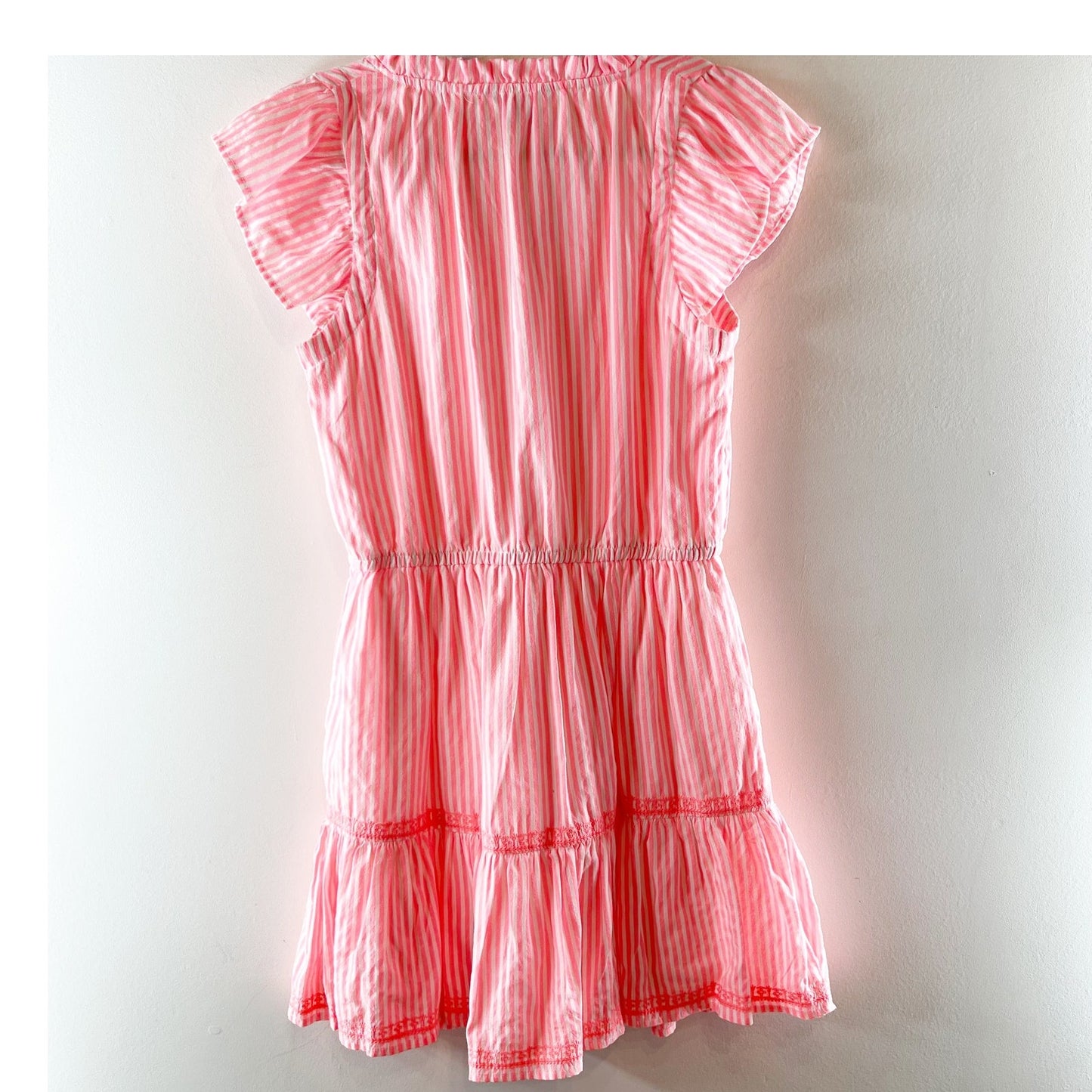 Hatley The Layla Flutter Sleeve Striped Tiered Mini Dress Pink Medium