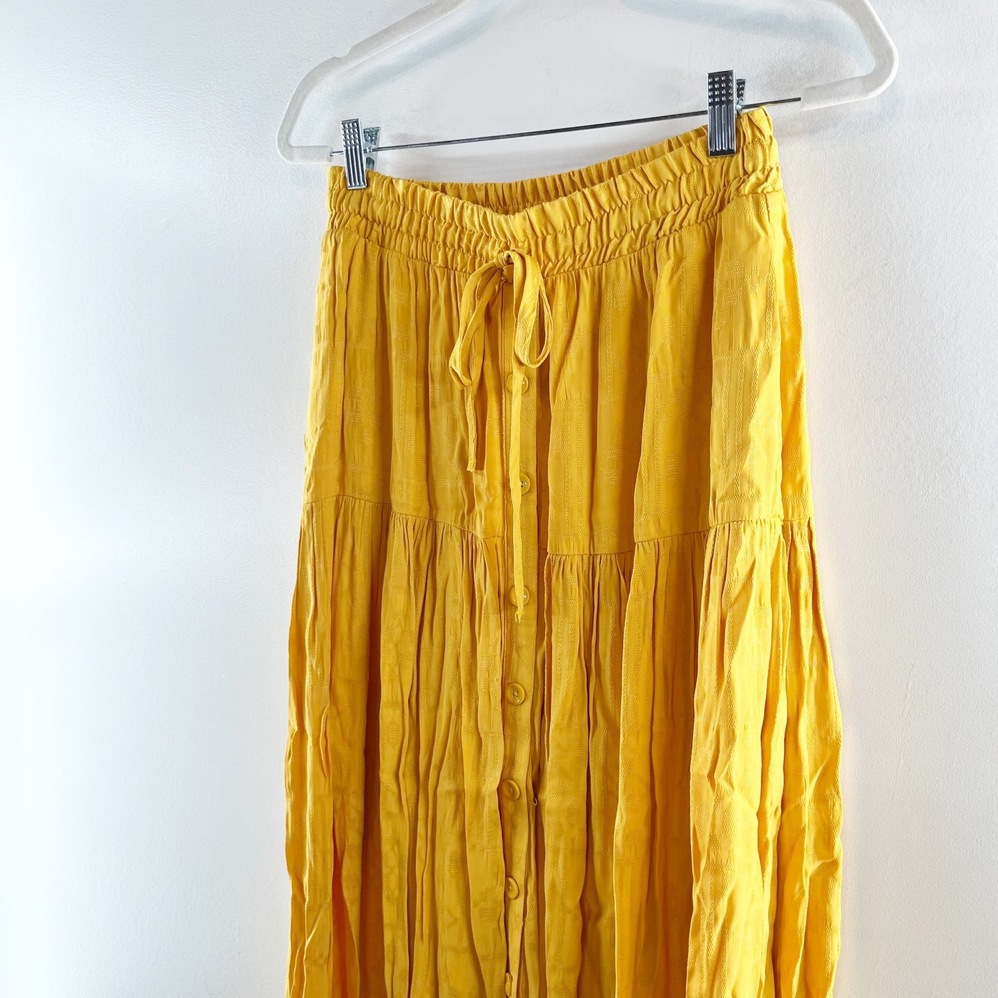 Maeve Anthropologie Tiered Pull On Boho Maxi Peasant Skirt Yellow Small