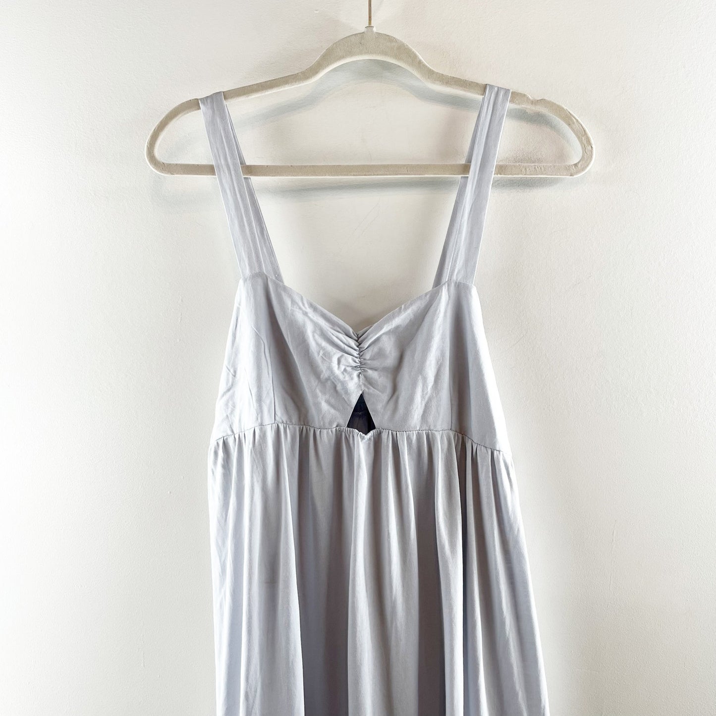 Zara Sleeveless Gathered Front Cotton Tiered Maxi Dress Light Baby Blue Large