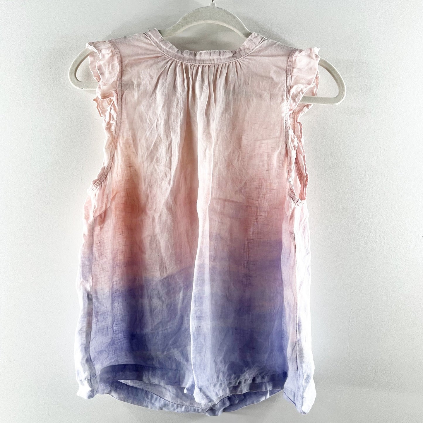 Bella Dahl Sleeveless Ruffle Ombre Linen Tank Top Pink Purple Small