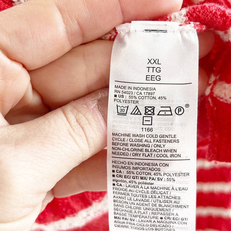 Old Navy So Soft Lite Striped V Neck Long Sleeve Cardigan Sweater Red White XXL