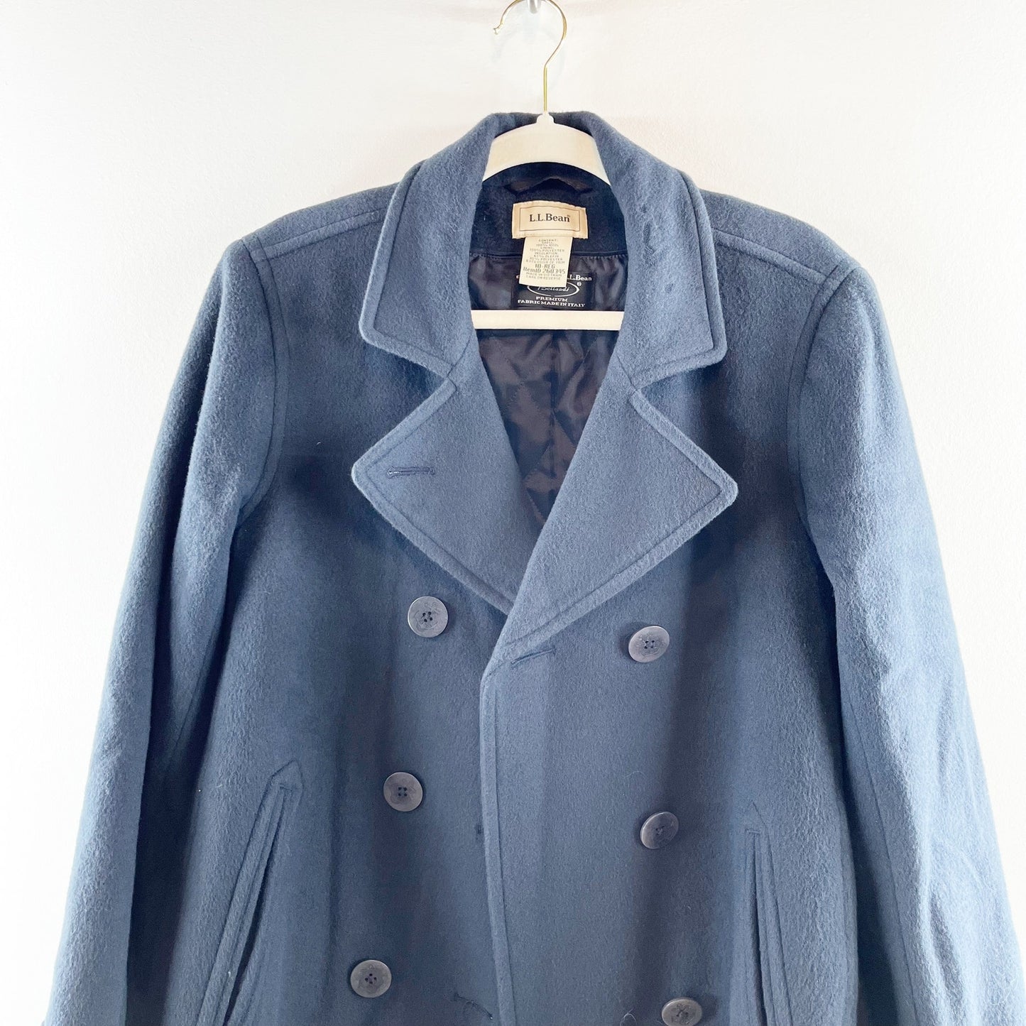 L.L. Bean Classic Lambswoll Insulated Lined Double Breasted Peacoat Navy Blue 10