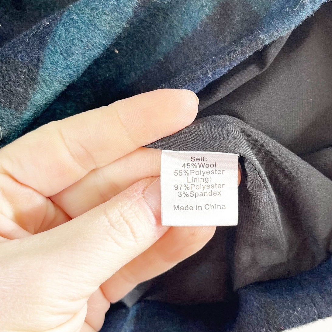 Tuckernuck Blackwatch Faye Plaid Wool Blend 3/4 Sleeve Blouse Green XS