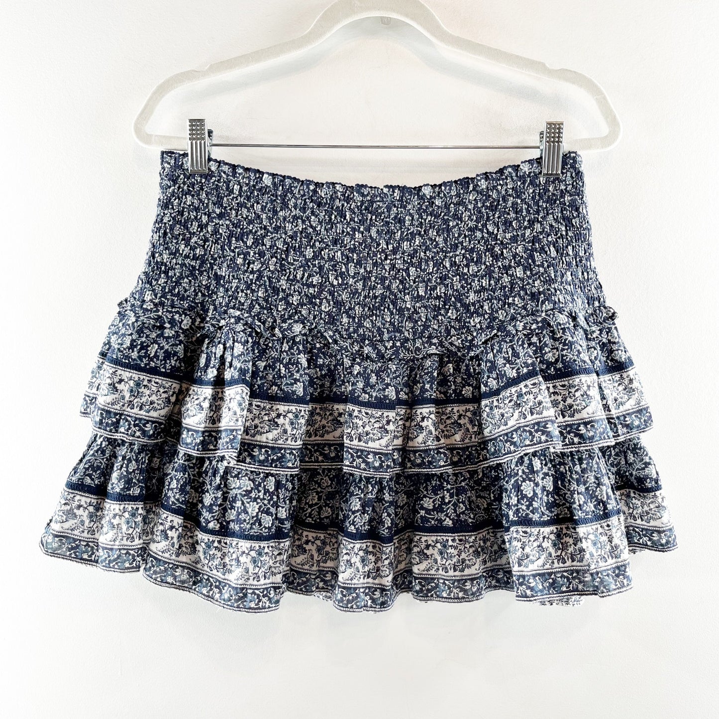 American Eagle High Waisted Tiered Ruffle Mini Skirt Skort Blue Large