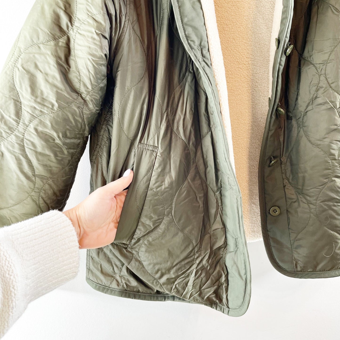 Velvet Graham and Spencer Quilted Marissa Reversible Sherpa Jacket Green Small