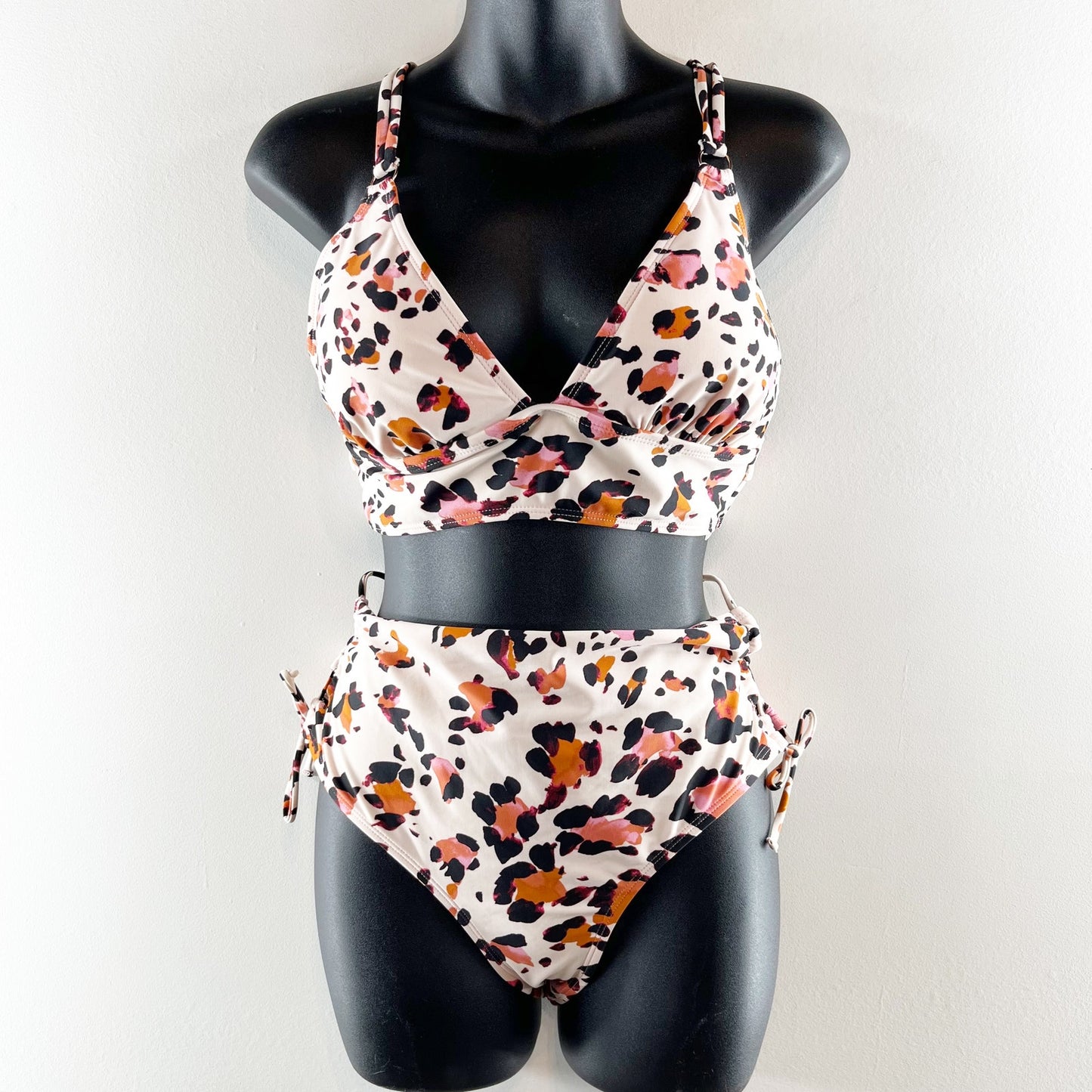 Hula Honey High Waisted Leopard Print Two Piece Bikini Swimsuit White XL