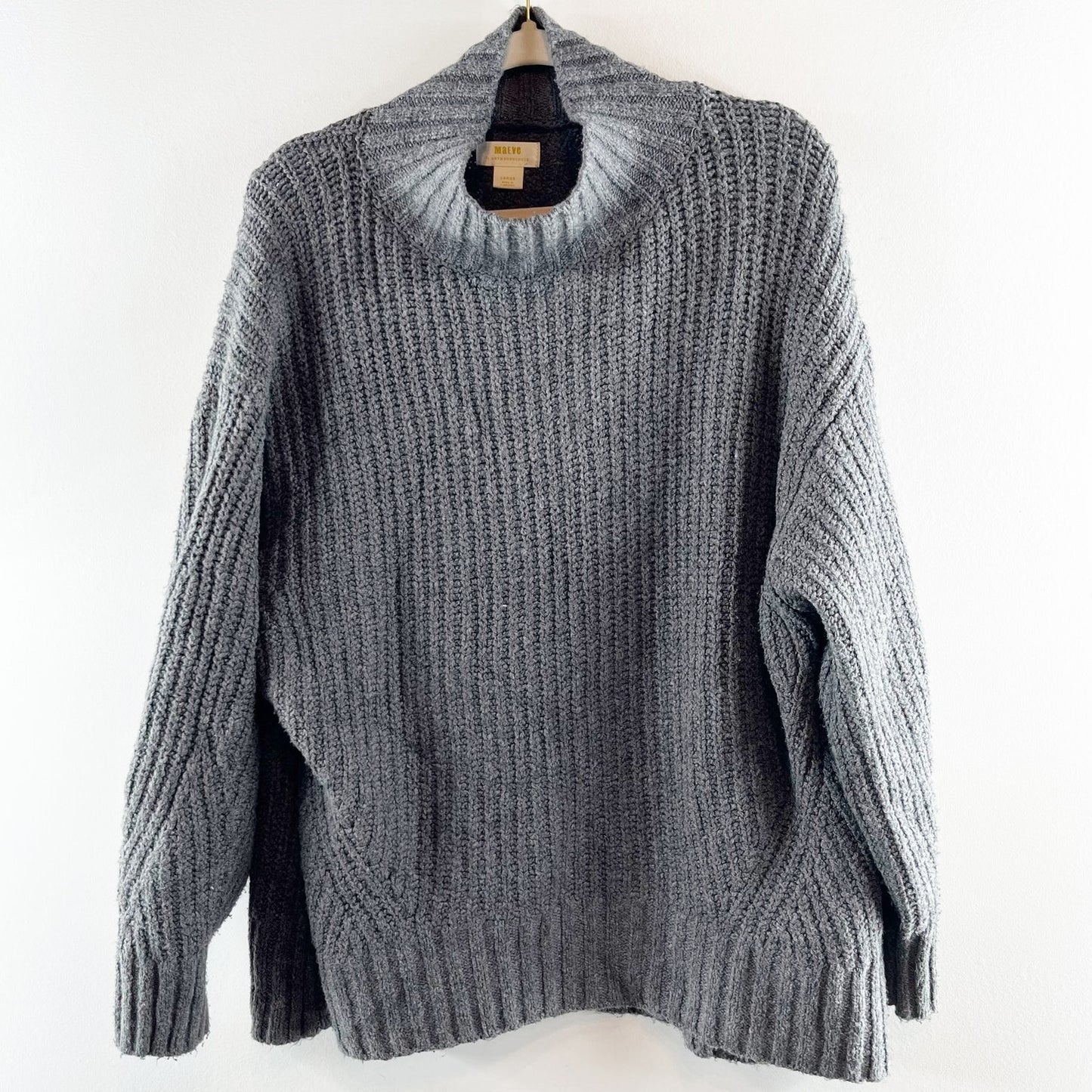 Maeve Anthropologie Dakotah Mock Neck Ribbed Long Sleeve Sweater Gray Large