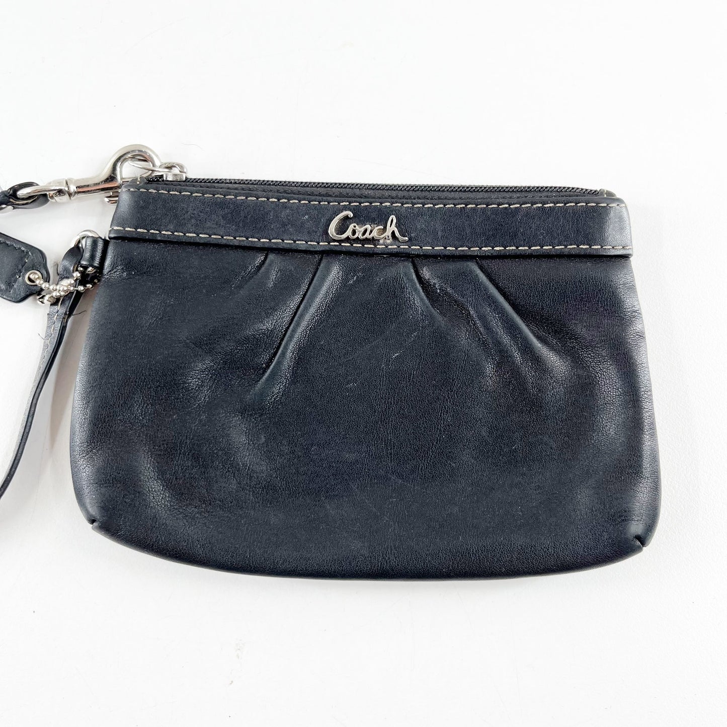 Coach Leather Pleated Zip Wristlet Wallet Pouch Black Small