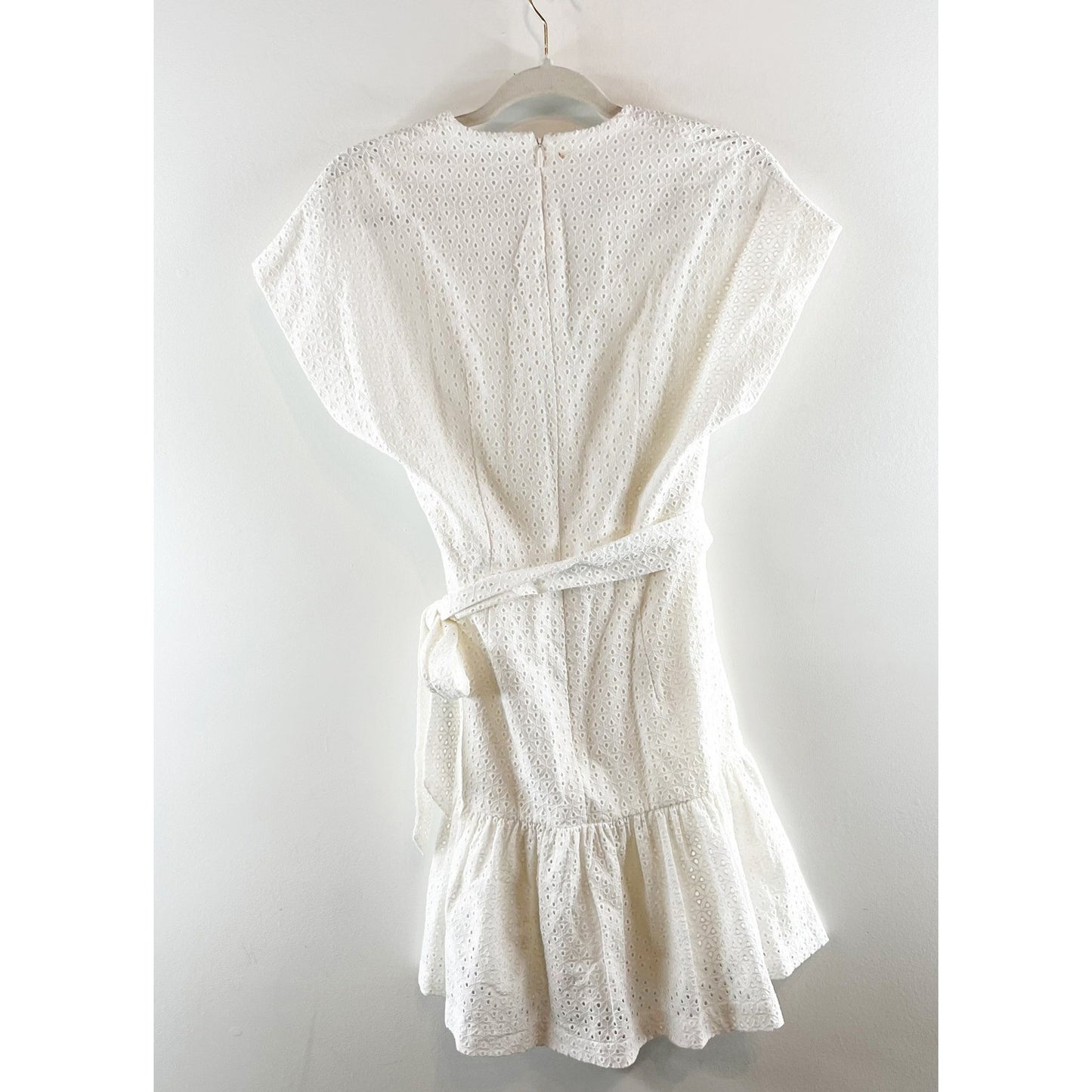 Reecca Vallance Short Sleeve Eyelet Lace Cotton Mini Dress White 0