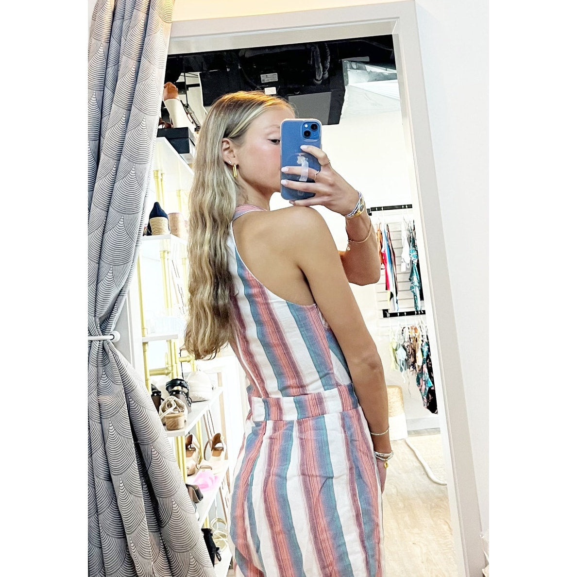 Crystal Sky Halter Neck Sleeveless Flare Leg Striped Tasseled Jumpsuit Pink 5