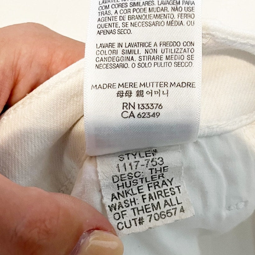Mother The Hustler Ankle Fray Crop Flare Jeans Fairest of Them All White 24