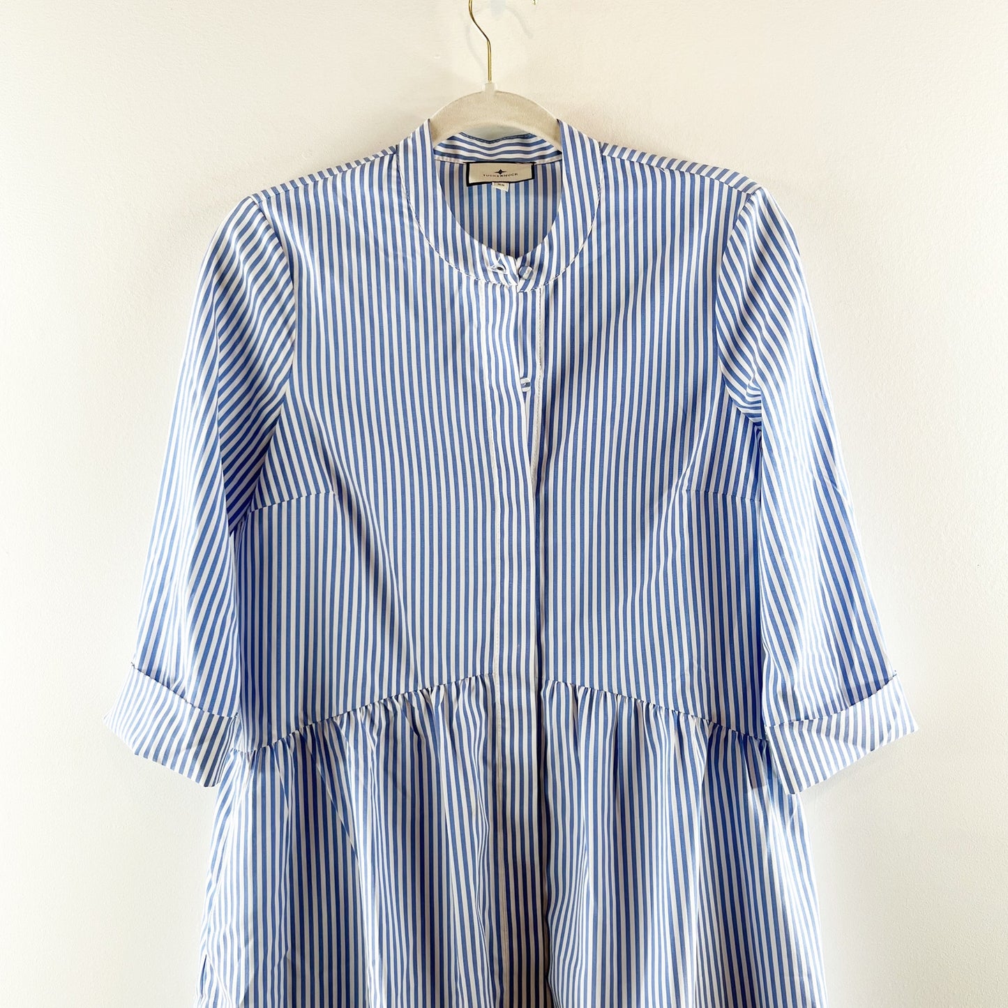 Tuckernuck Striped 3/4 Sleeve Royal Shirt Mini Dress Blue XS
