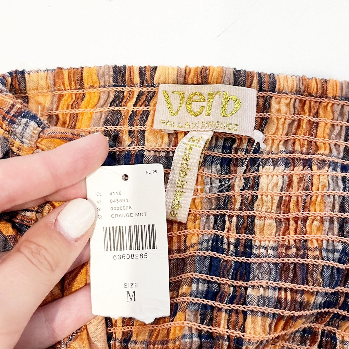 Verb Anthropologie Square Neck Ruffle Plaid Crop Tank Top Orange Blue Medium