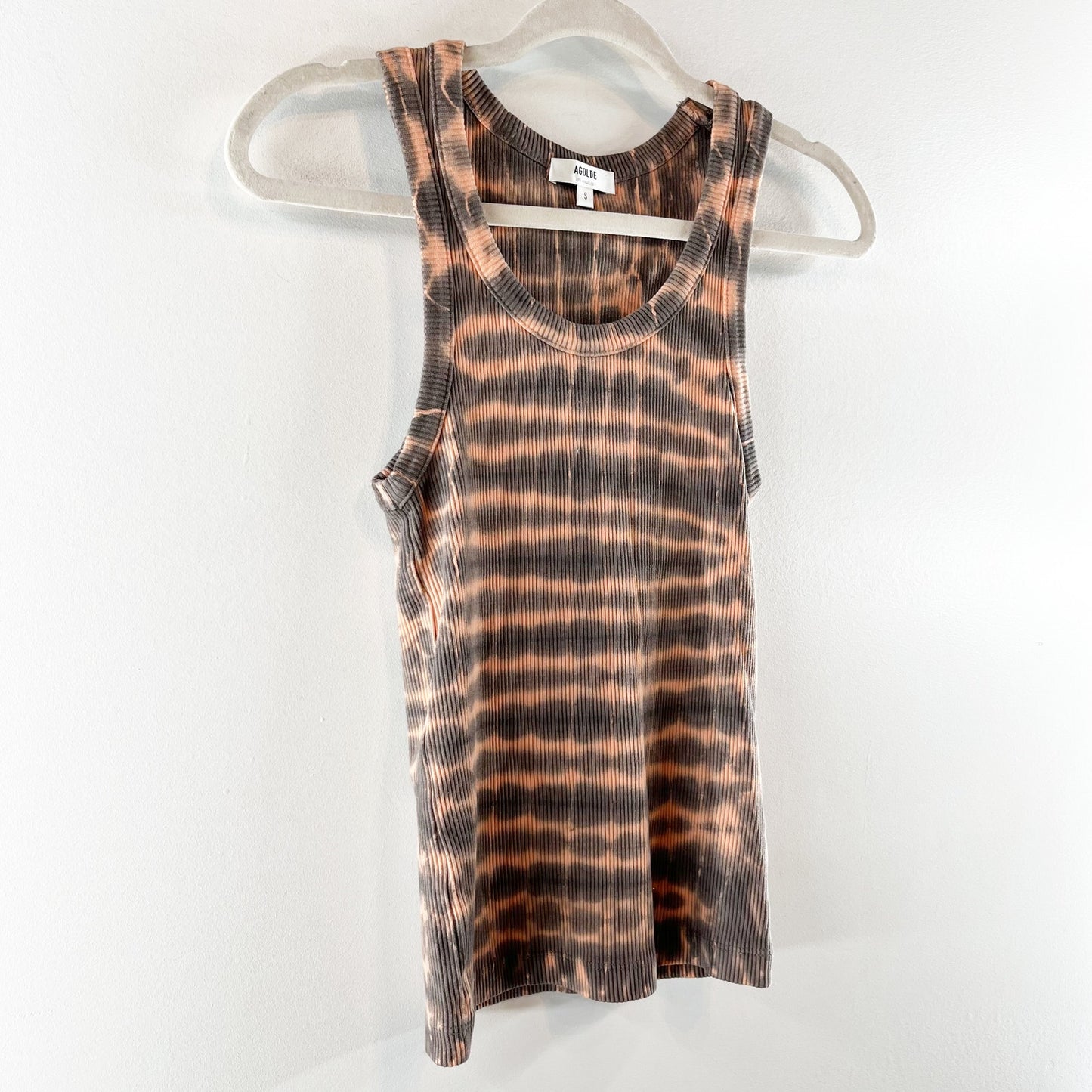 Agolde Poppy Cotton Blend Tie-Dye Sleeveless Racerback Tank Top Brown Small
