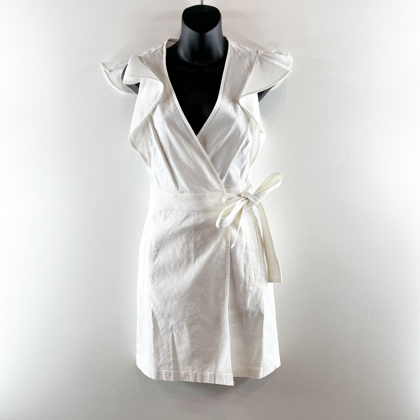 A.L.C Sidelle Linen Blend Wrap Ruffle Sleeve Mini Dress White 4