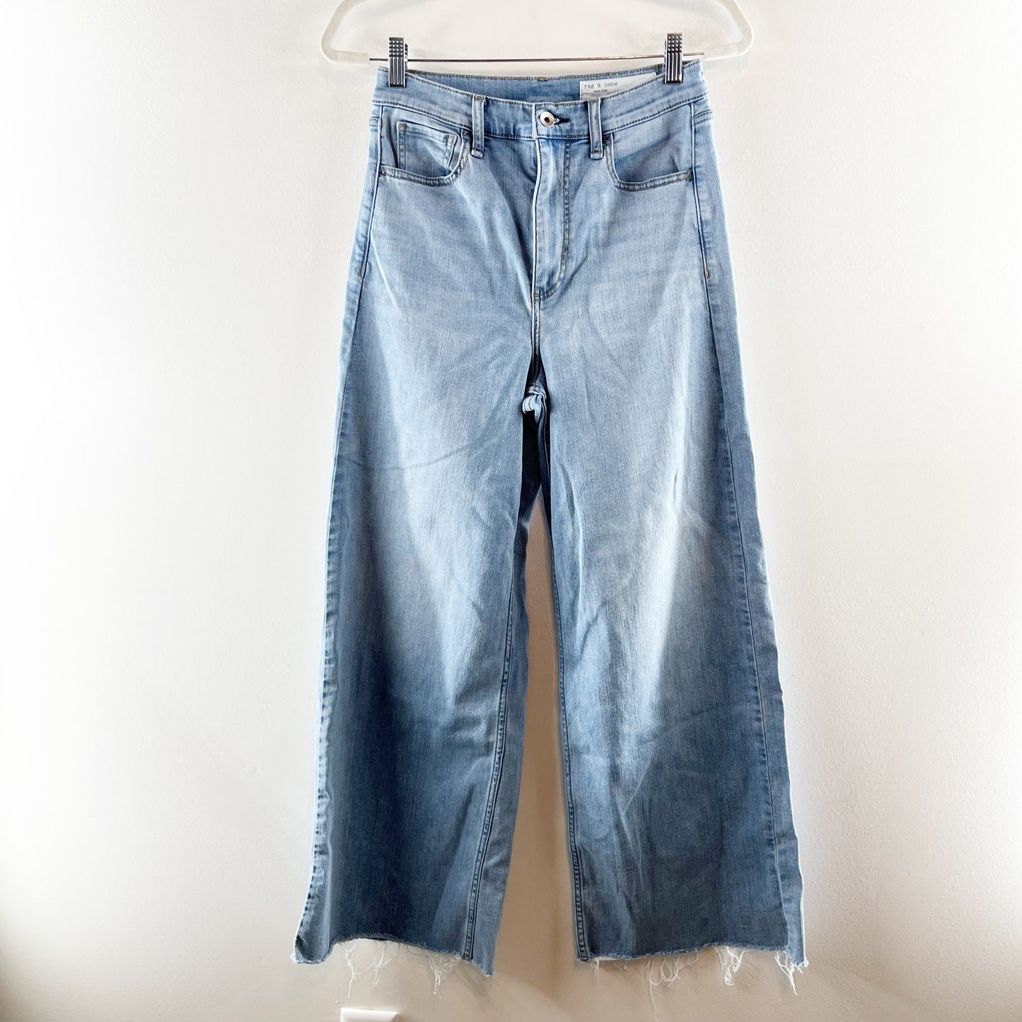 Rag & Bone Serena High Rise Denim Fray Hem Wide Leg Jeans Blue 28