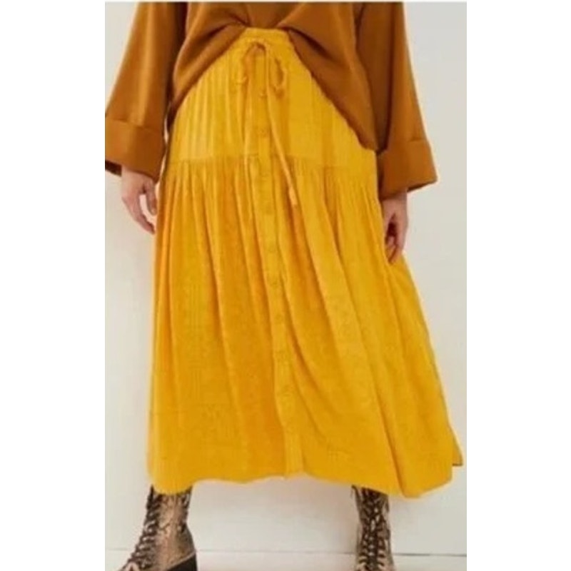 Maeve Anthropologie Tiered Pull On Boho Maxi Peasant Skirt Yellow Small
