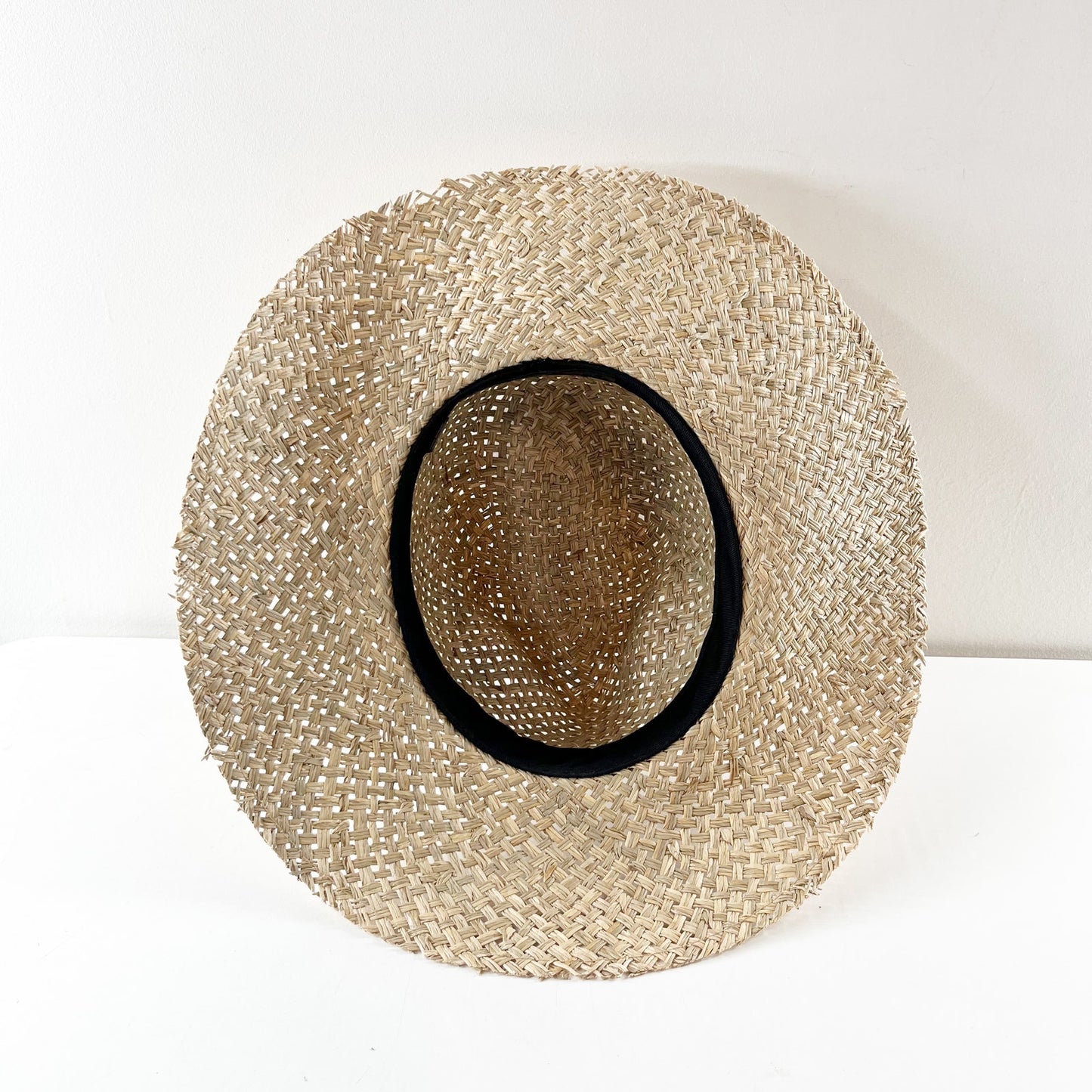 Janessa Leone 100% Natural Seagrass Straw Wide Brim Fedora Sun Hat Beige Small