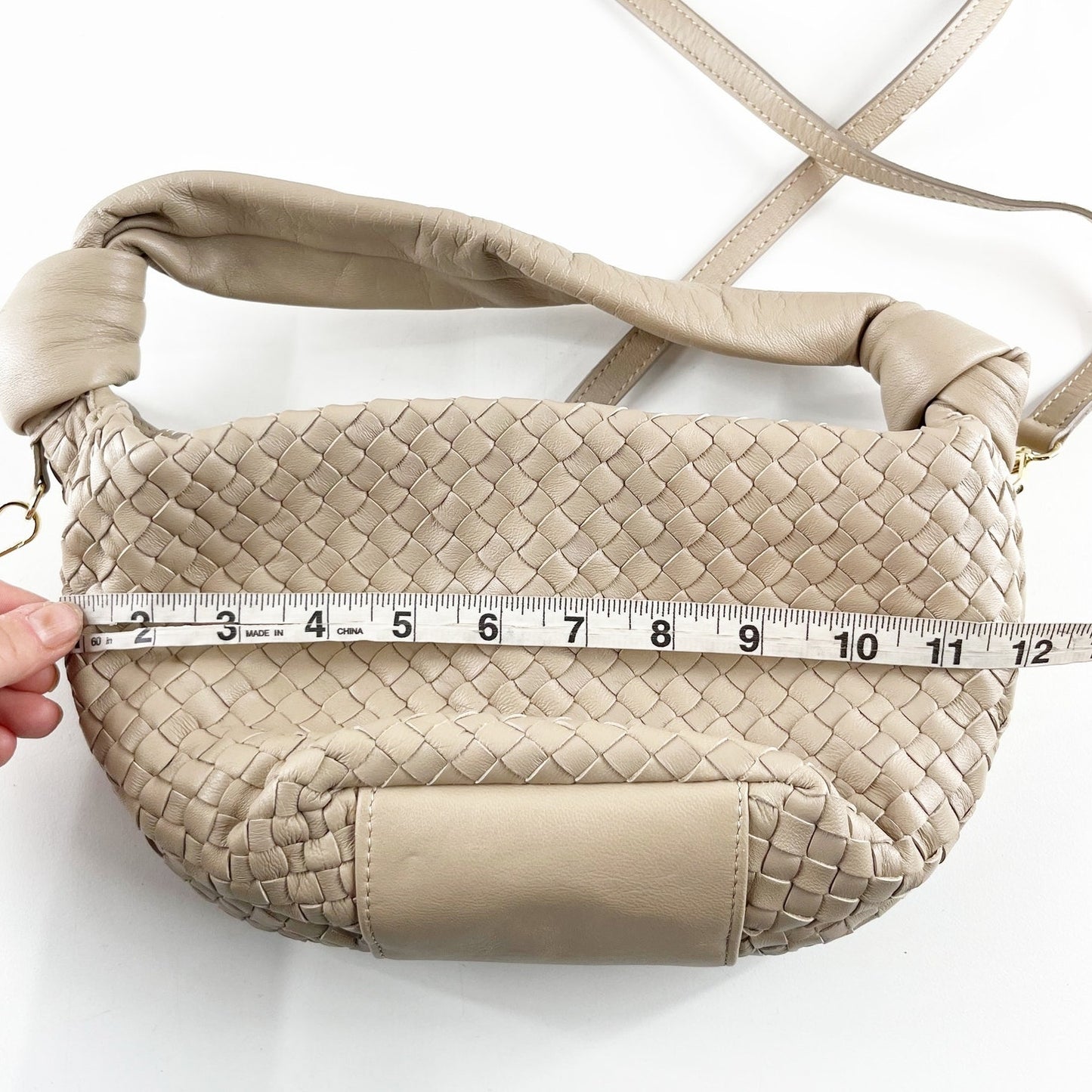 Giorgia Milani Leather Woven Shoulder Crossbody Bag Purse Beige Tan