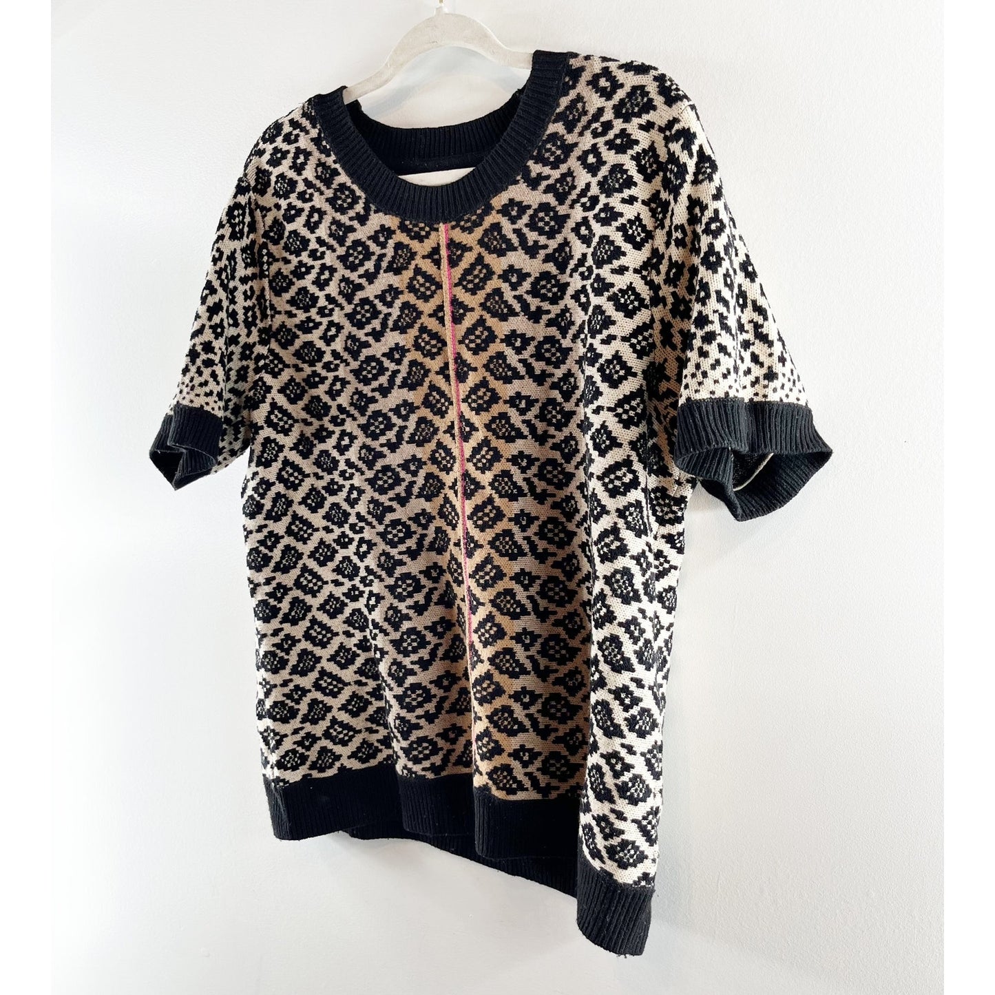 Anthropologie Maeve Ellinor Short Sleeve Leopard Sweater Brown Black XL