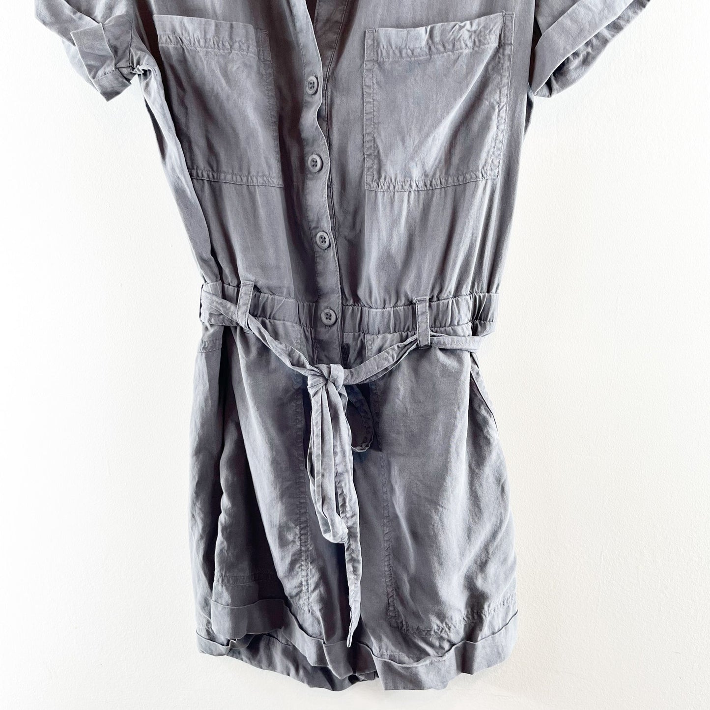 Cloth & Stone Tencel Lycocell Short Sleeve Belted Shorts Romper Gray XS
