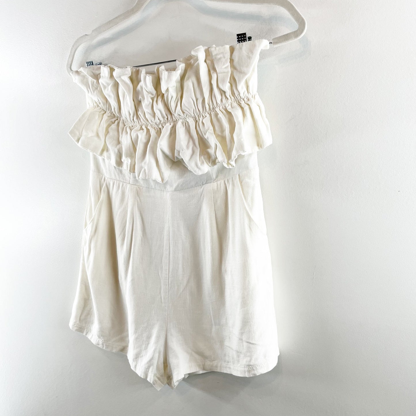Princess Polly Hunter Mae Strapless Ruched Frill Short Romper White 6