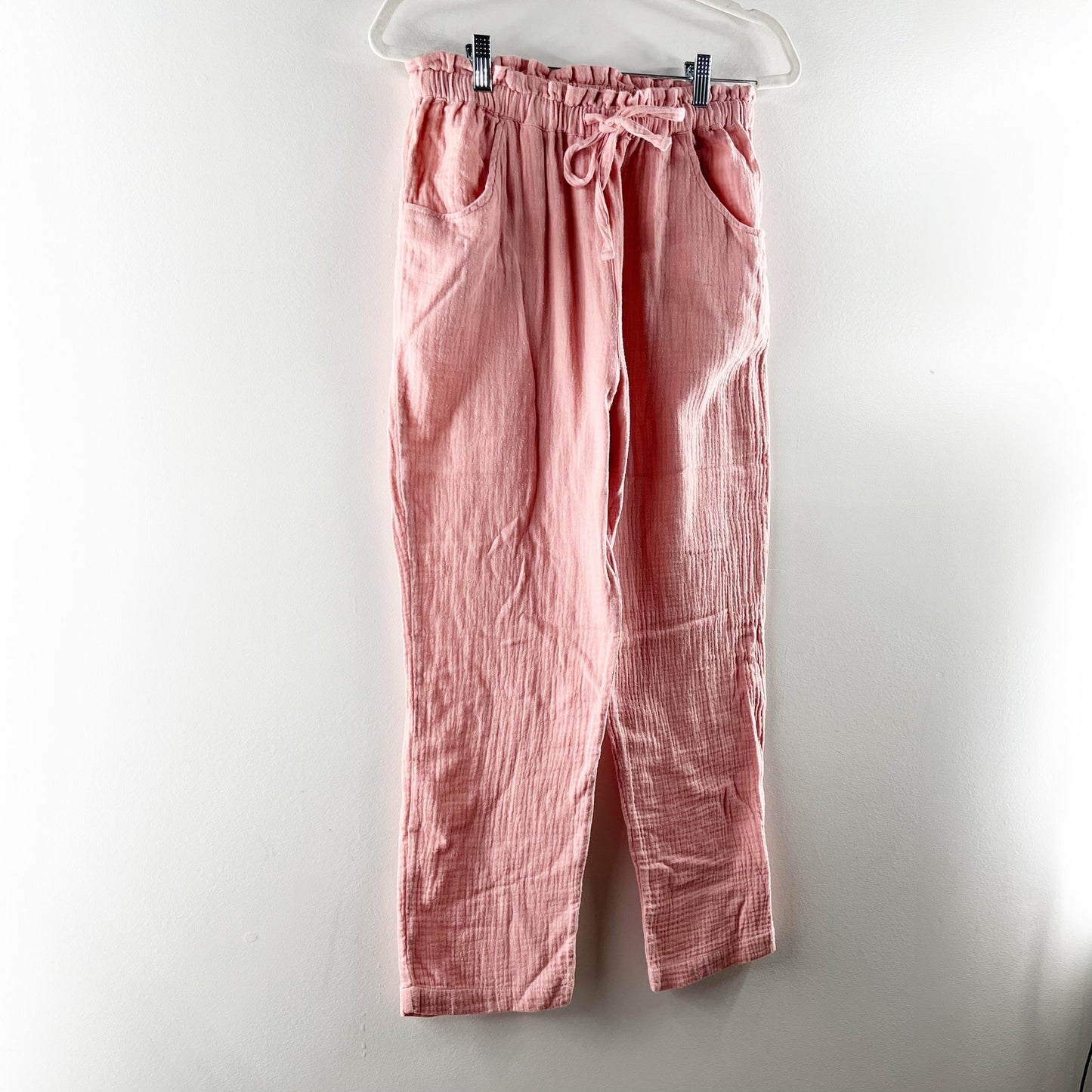 Olivaceous High Rise Cotton Gauzy Pull On Beach Straight Leg Pants Pink Medium