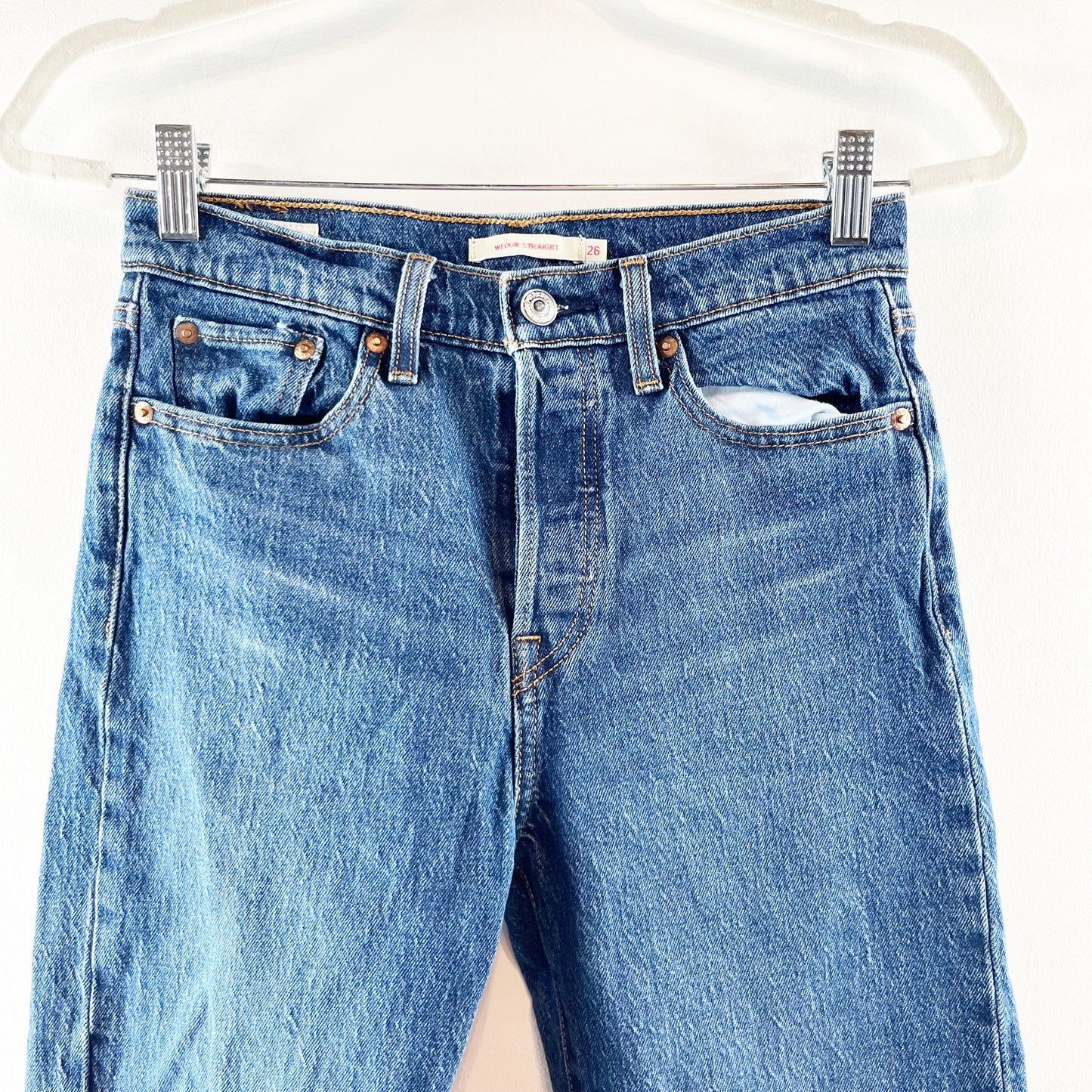 Levi's Wedgie Fit High Rise Straight Jeans Dark Wash Blue 26